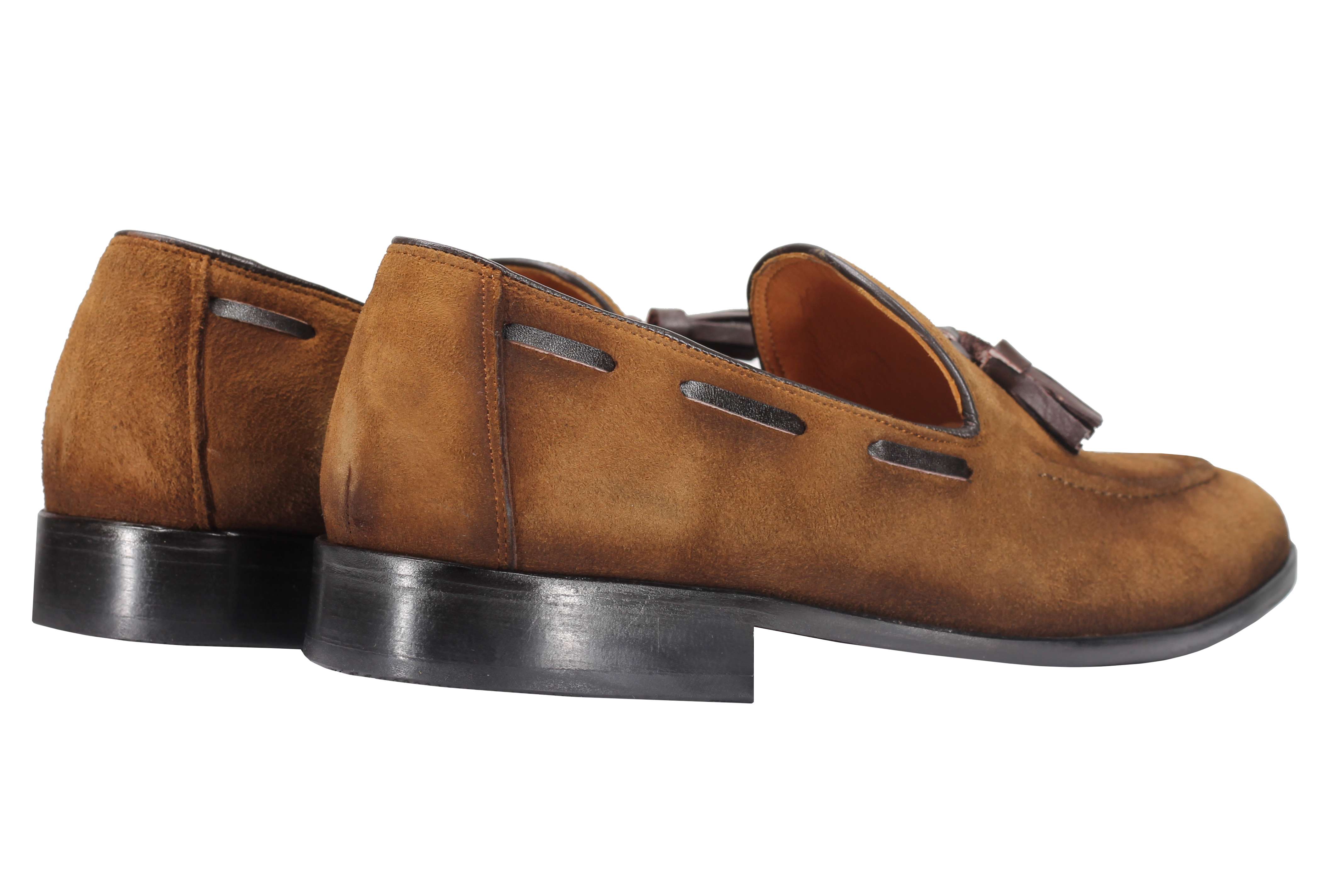 SUDED LEATHER TASSEL LOAFERS IN TAN