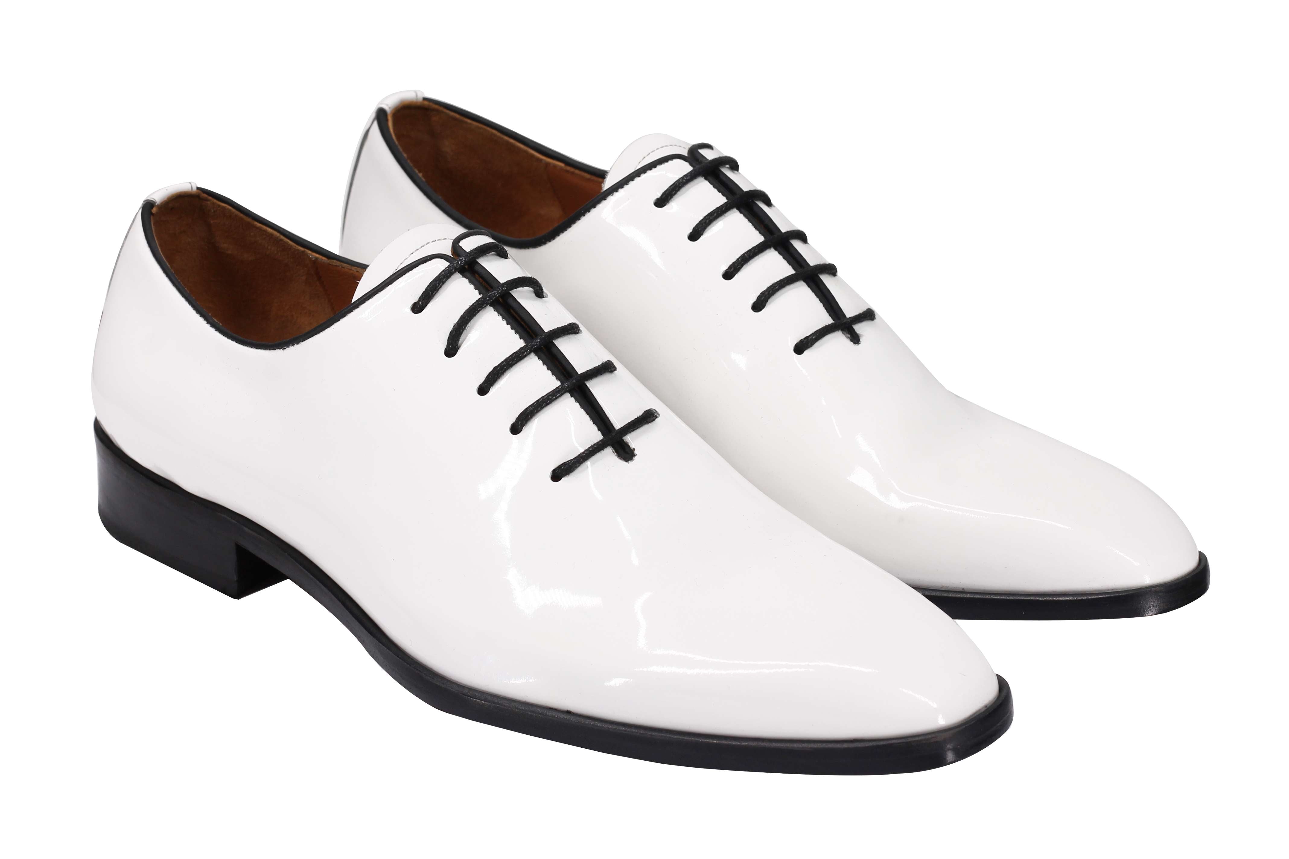 WHITE LEATHER SHINY OXFORD LACE UP SHOES