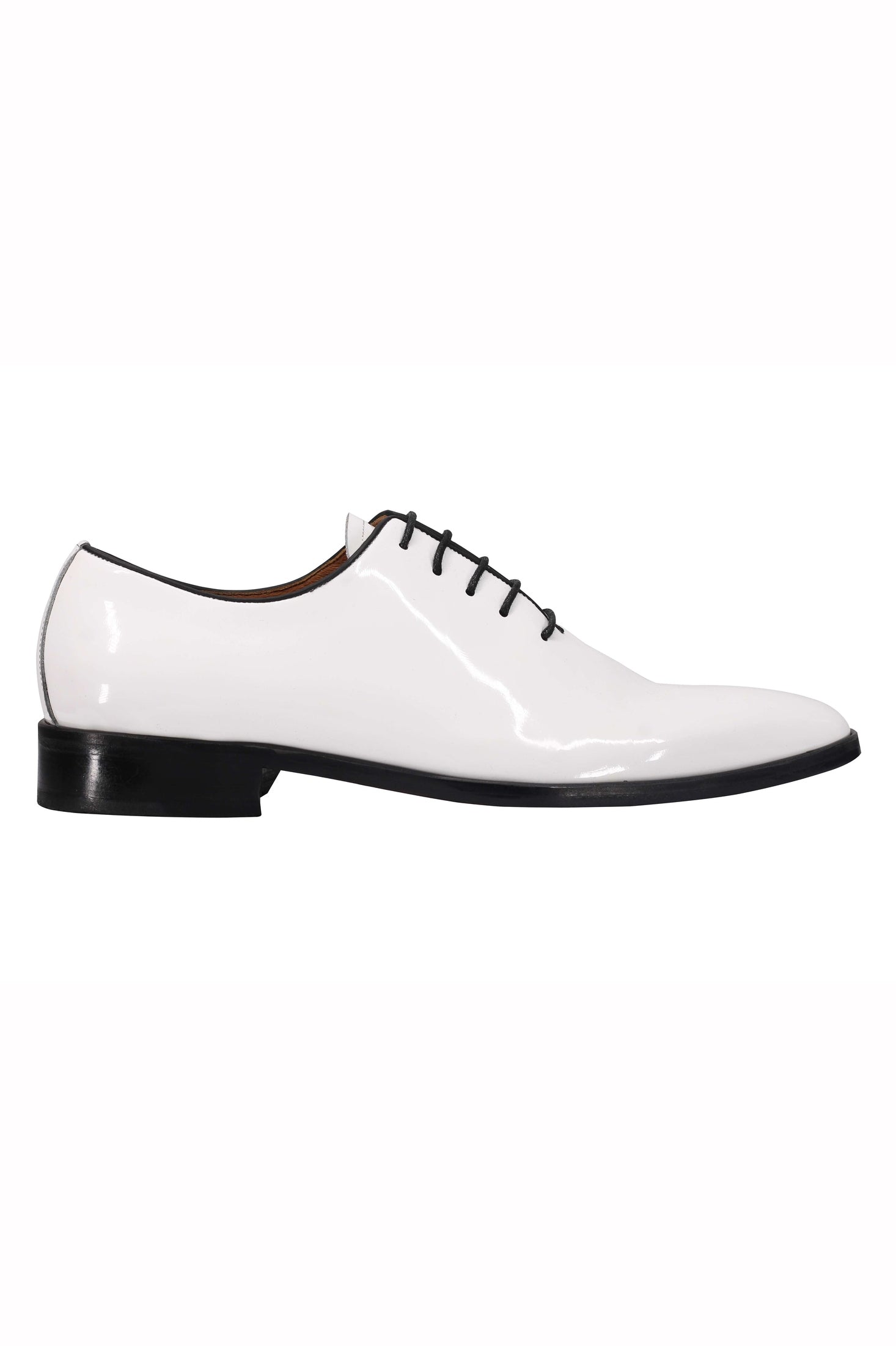 WHITE LEATHER SHINY OXFORD LACE UP SHOES