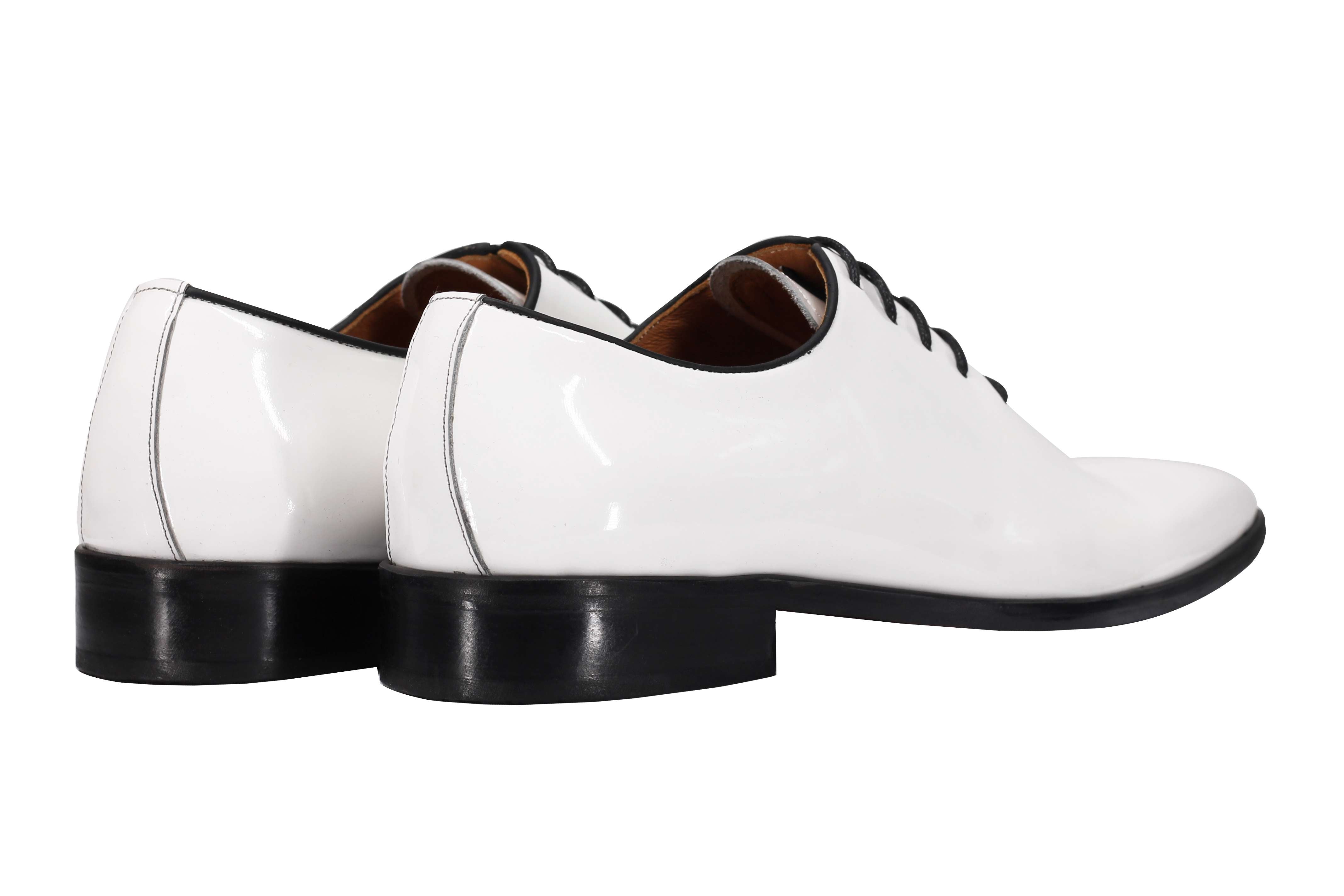WHITE LEATHER SHINY OXFORD LACE UP SHOES