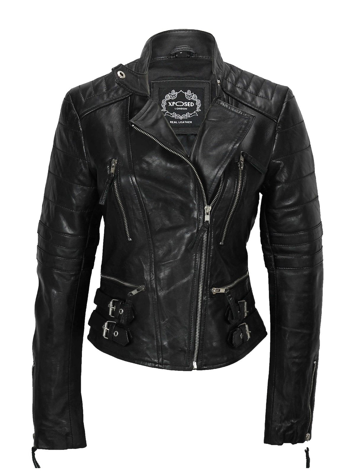 Ladies Women Soft Real Leather Biker Jacket Size