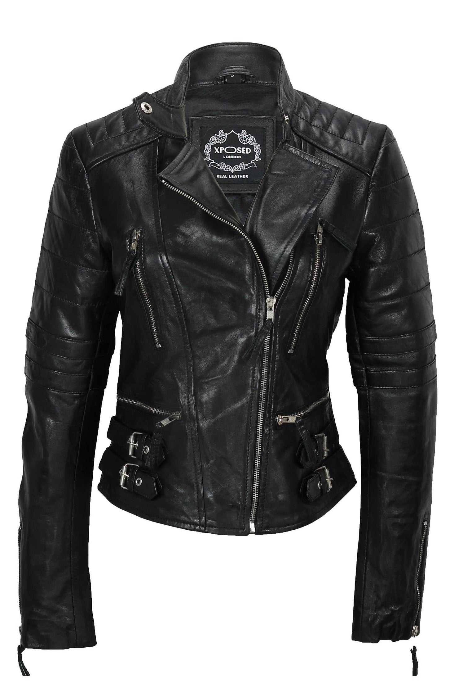 Ladies Women Soft Real Leather Biker Jacket Size