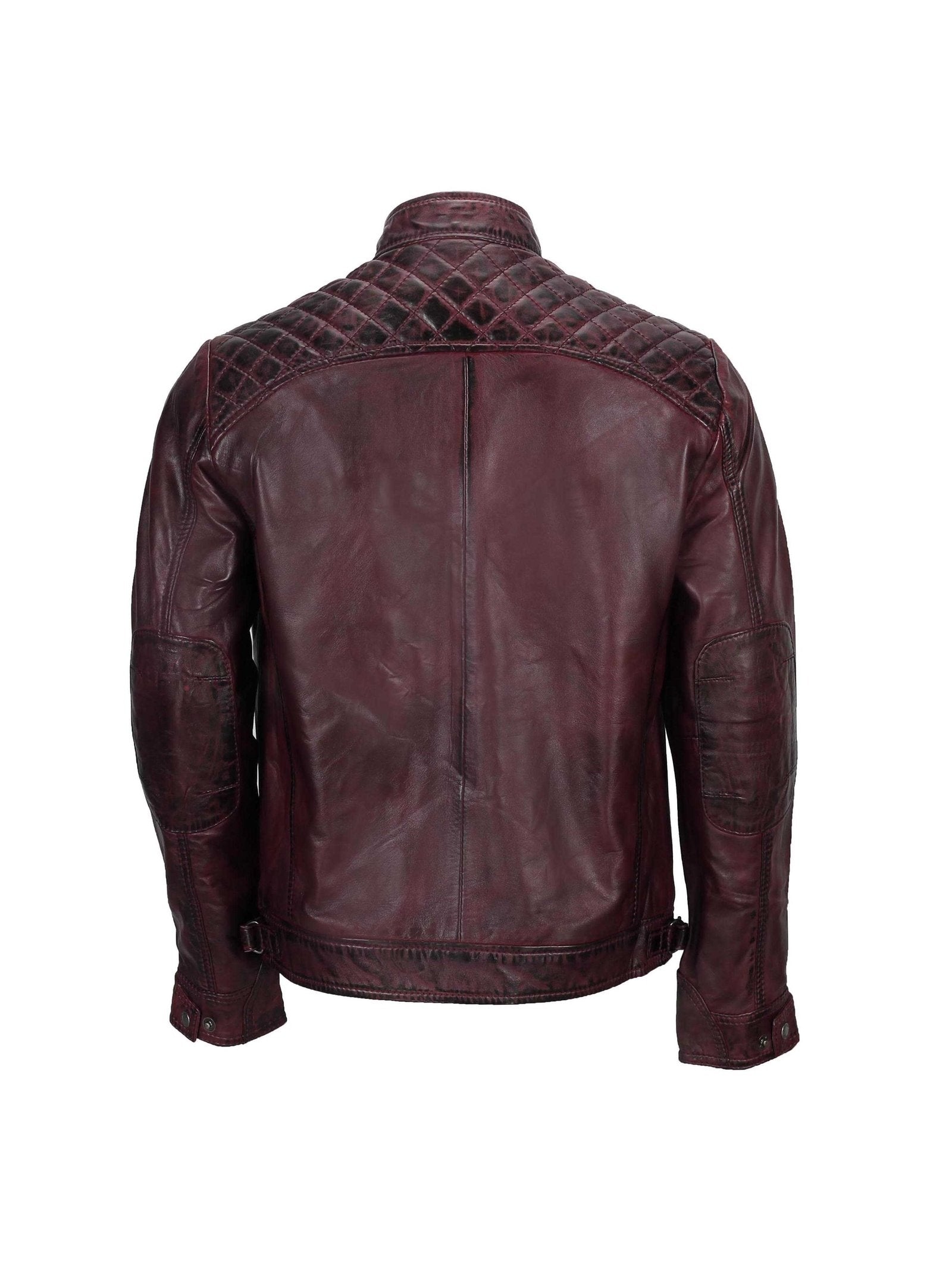 Mens Real Leather Antiqued Wash Wine Maroon Vintage Slim Fit Biker Style Jacket