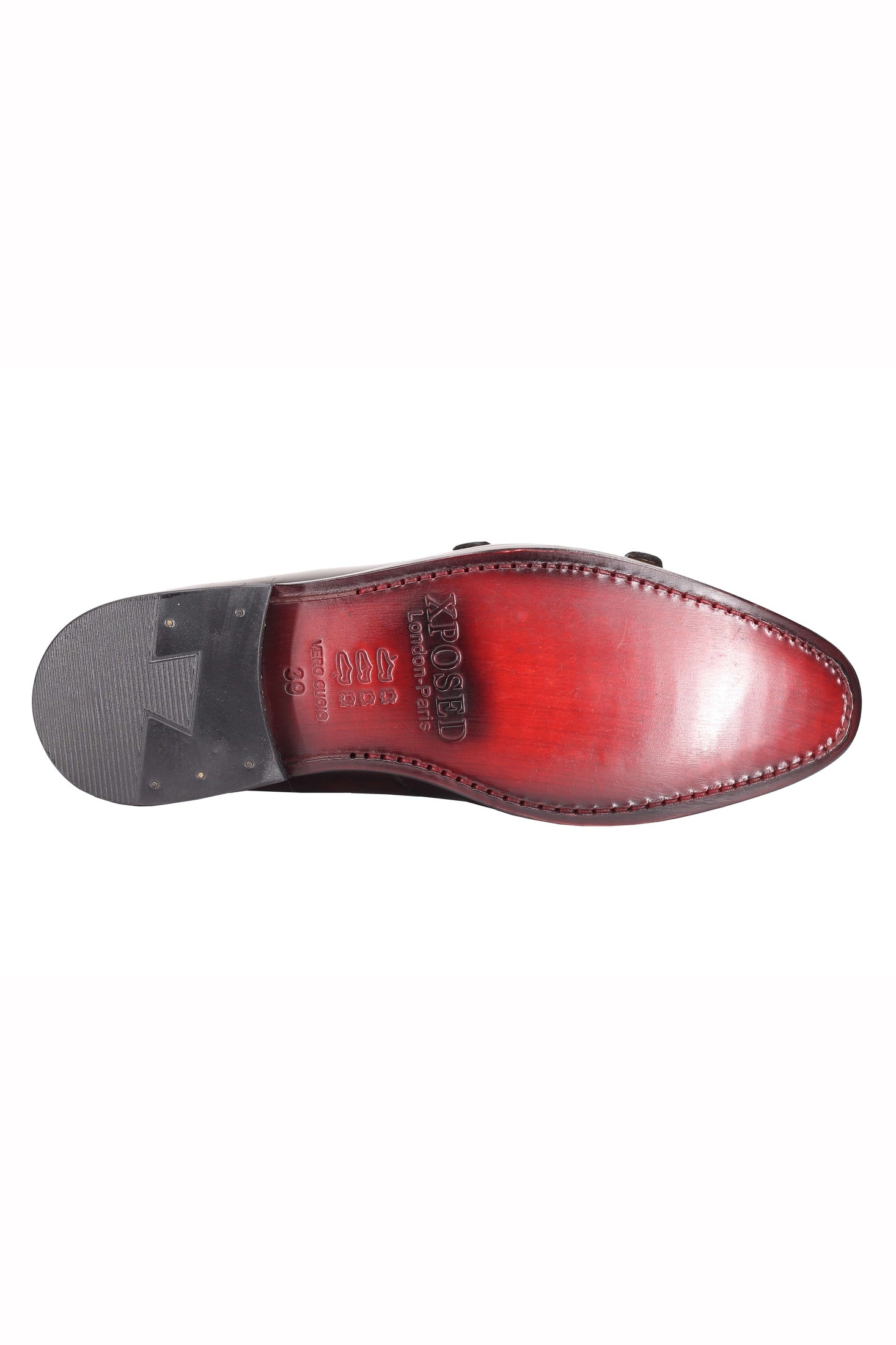 MAROON CALF LEATHER POLISHED DOUBLE MONK SHOES