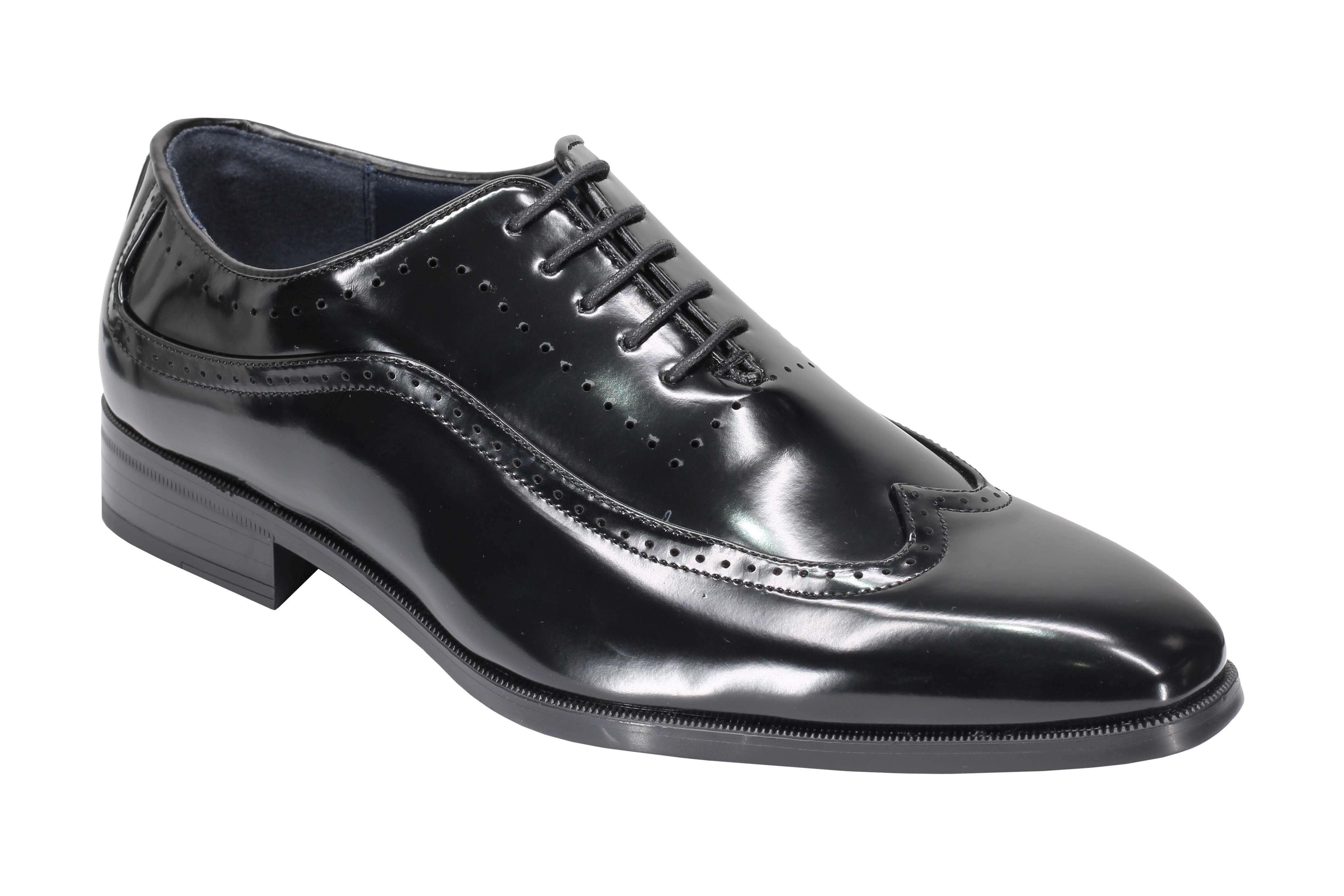 Mens Retro Brogue Shoes 2 Tone Colour Polished Faux Leather Dress Wingtip Oxford