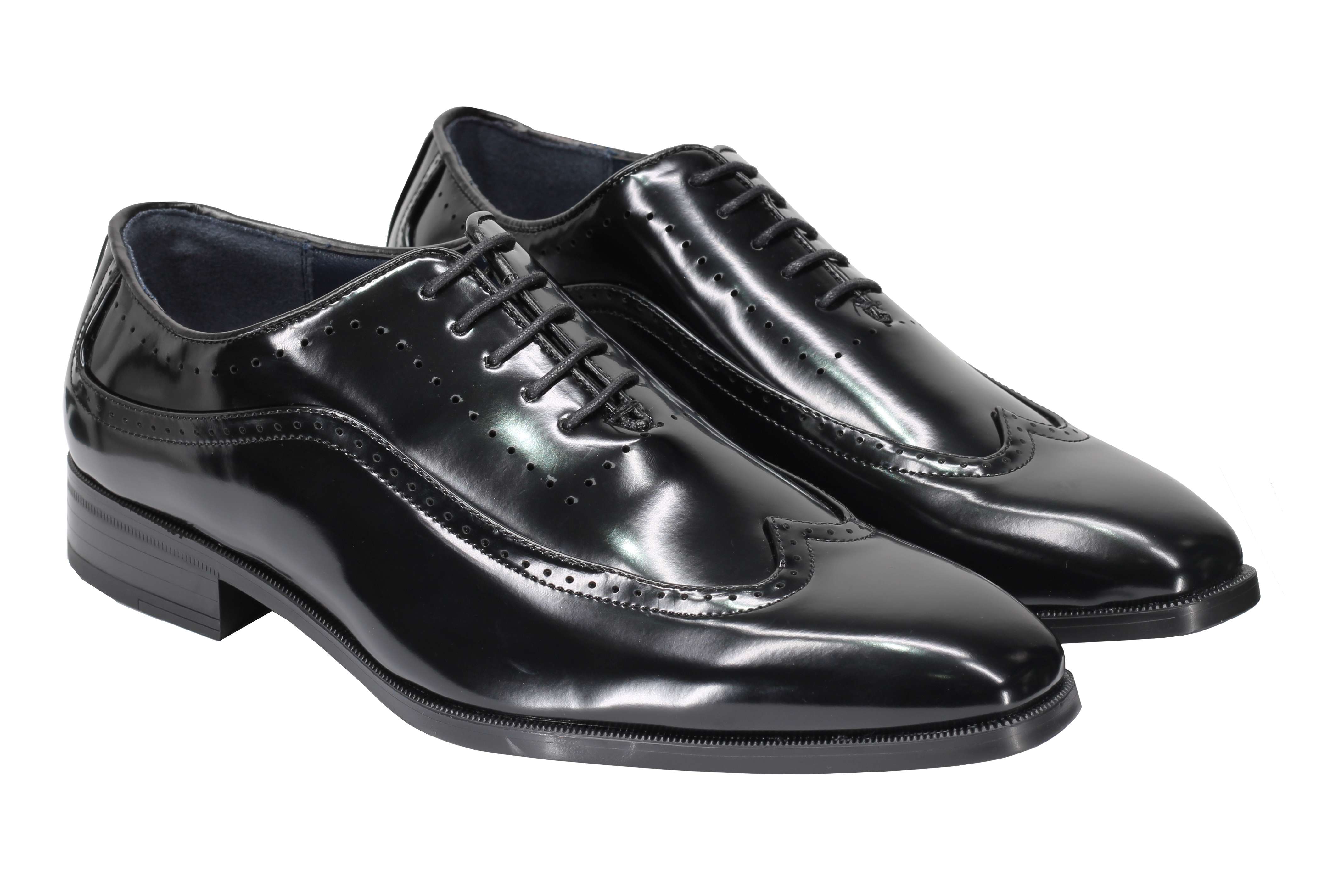 Mens Retro Brogue Shoes 2 Tone Colour Polished Faux Leather Dress Wingtip Oxford