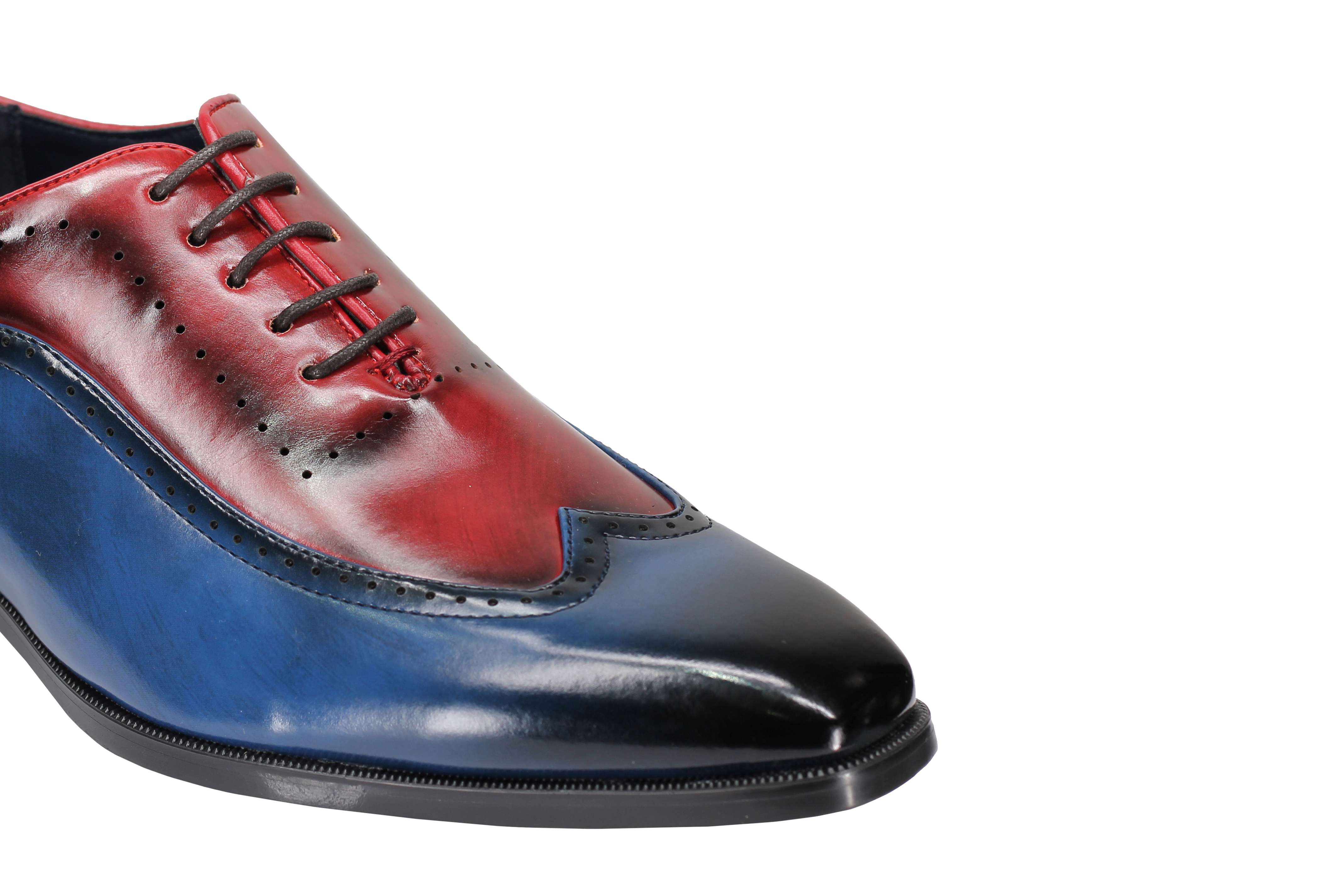 Mens Retro Brogue Shoes 2 Tone Colour Polished Faux Leather Dress Wingtip Oxford