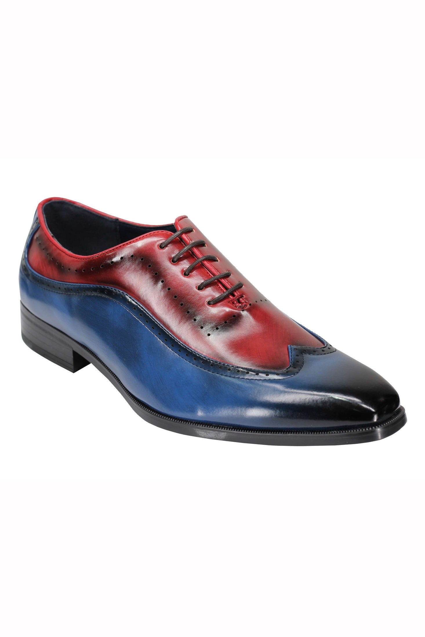 Mens Retro Brogue Shoes 2 Tone Colour Polished Faux Leather Dress Wingtip Oxford