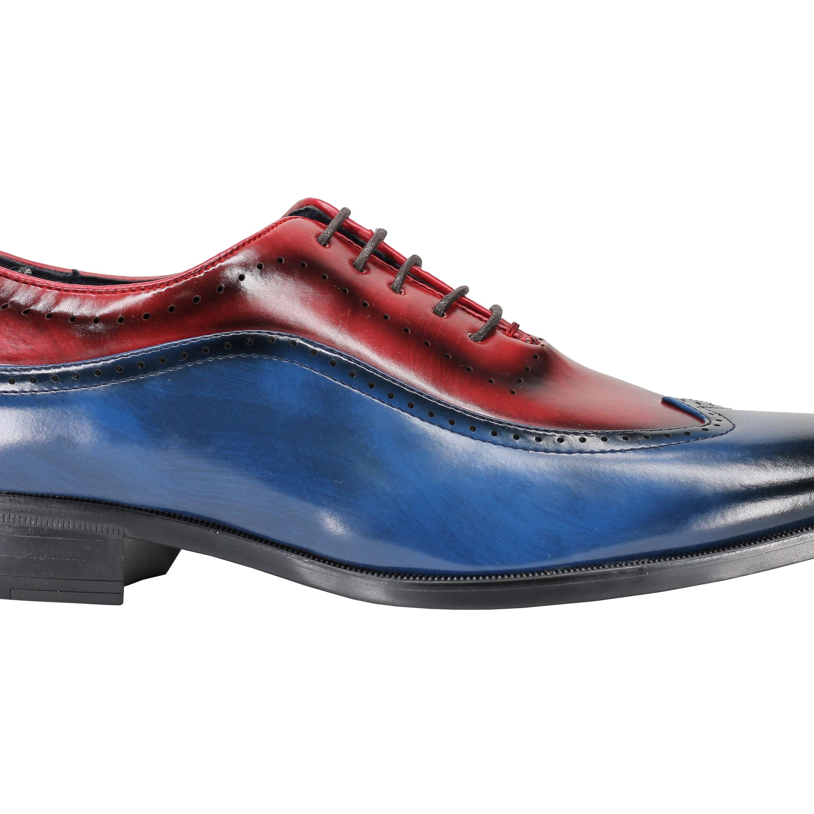 Mens Retro Brogue Shoes 2 Tone Colour Polished Faux Leather Dress Wingtip Oxford