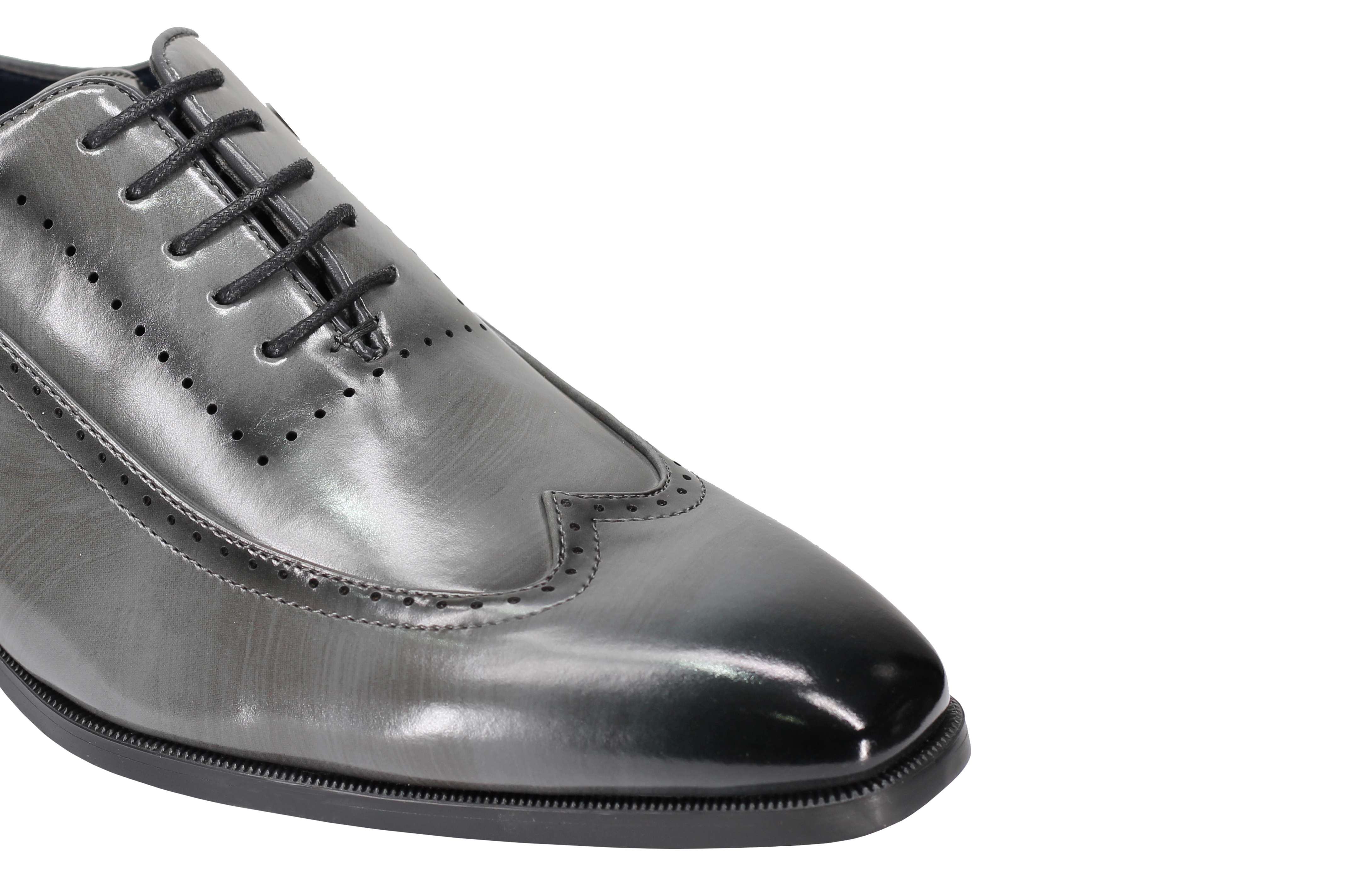 Mens Retro Brogue Shoes 2 Tone Colour Polished Faux Leather Dress Wingtip Oxford