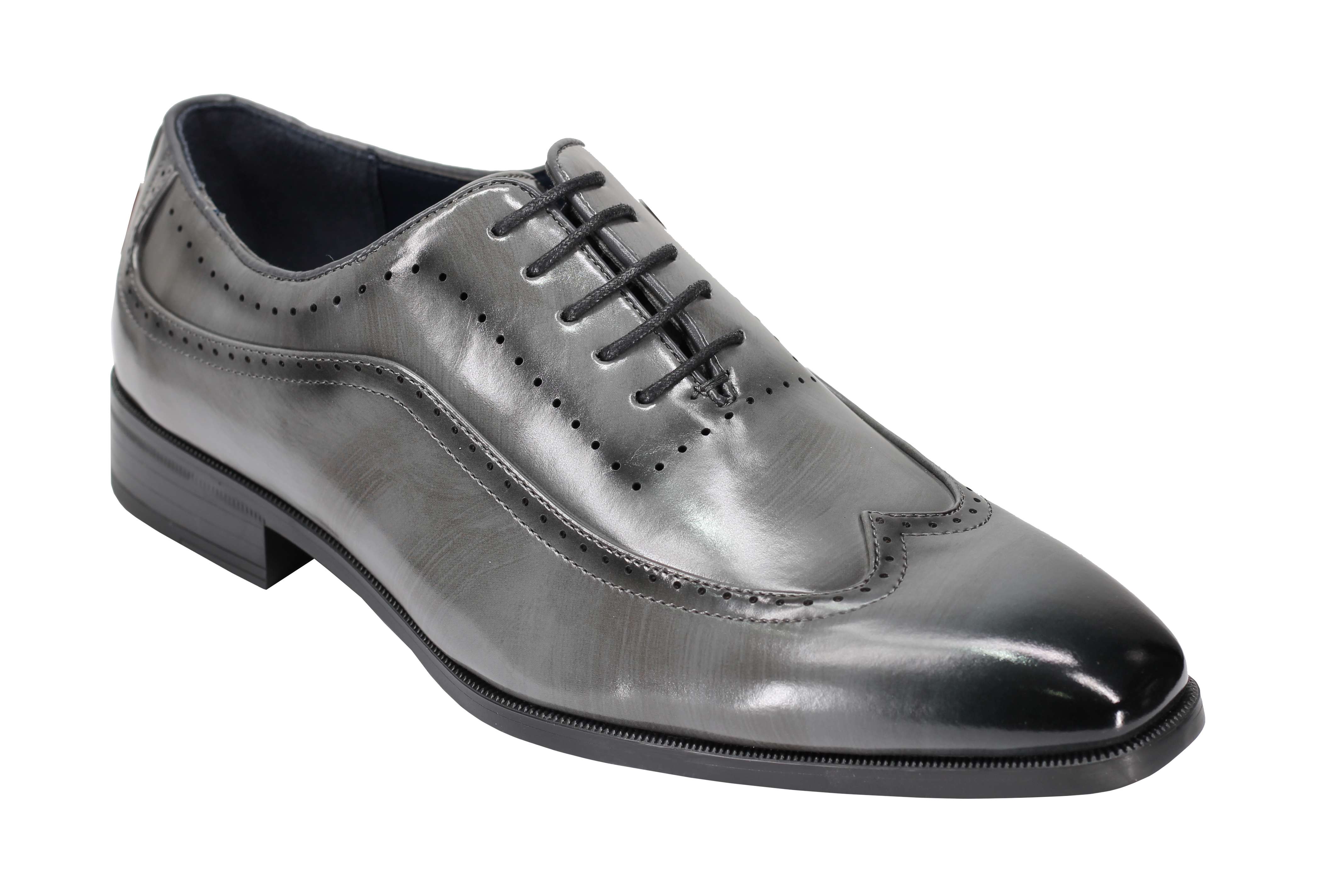 Mens Retro Brogue Shoes 2 Tone Colour Polished Faux Leather Dress Wingtip Oxford