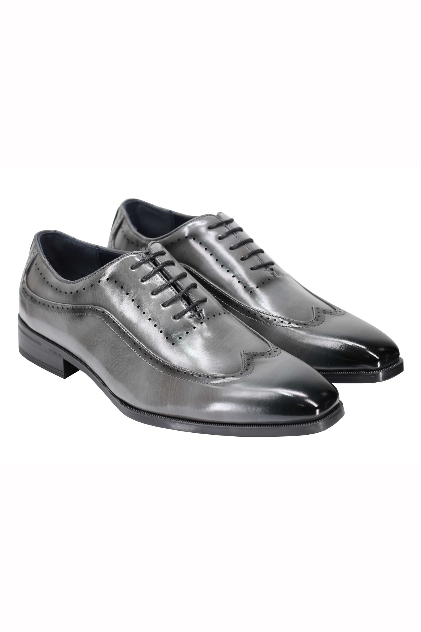 Mens Retro Brogue Shoes 2 Tone Colour Polished Faux Leather Dress Wingtip Oxford