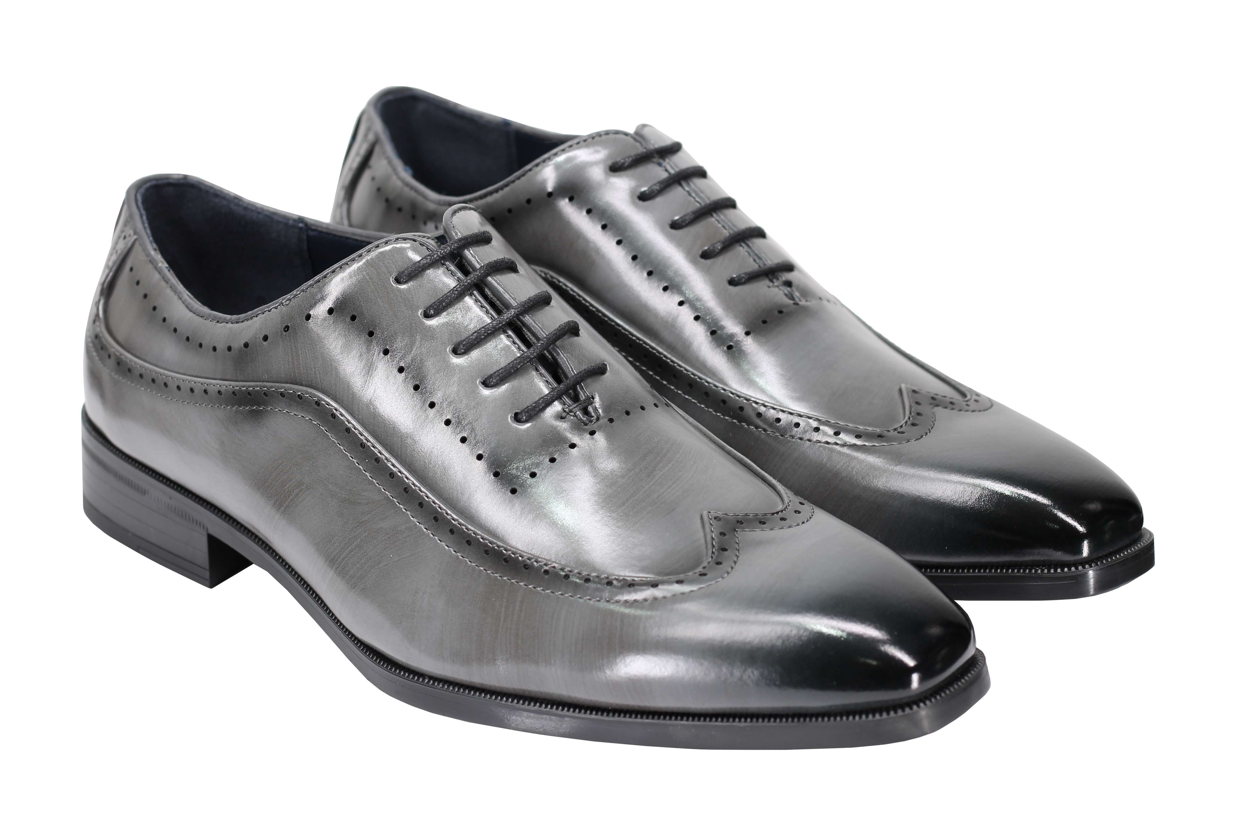 Mens Retro Brogue Shoes 2 Tone Colour Polished Faux Leather Dress Wingtip Oxford