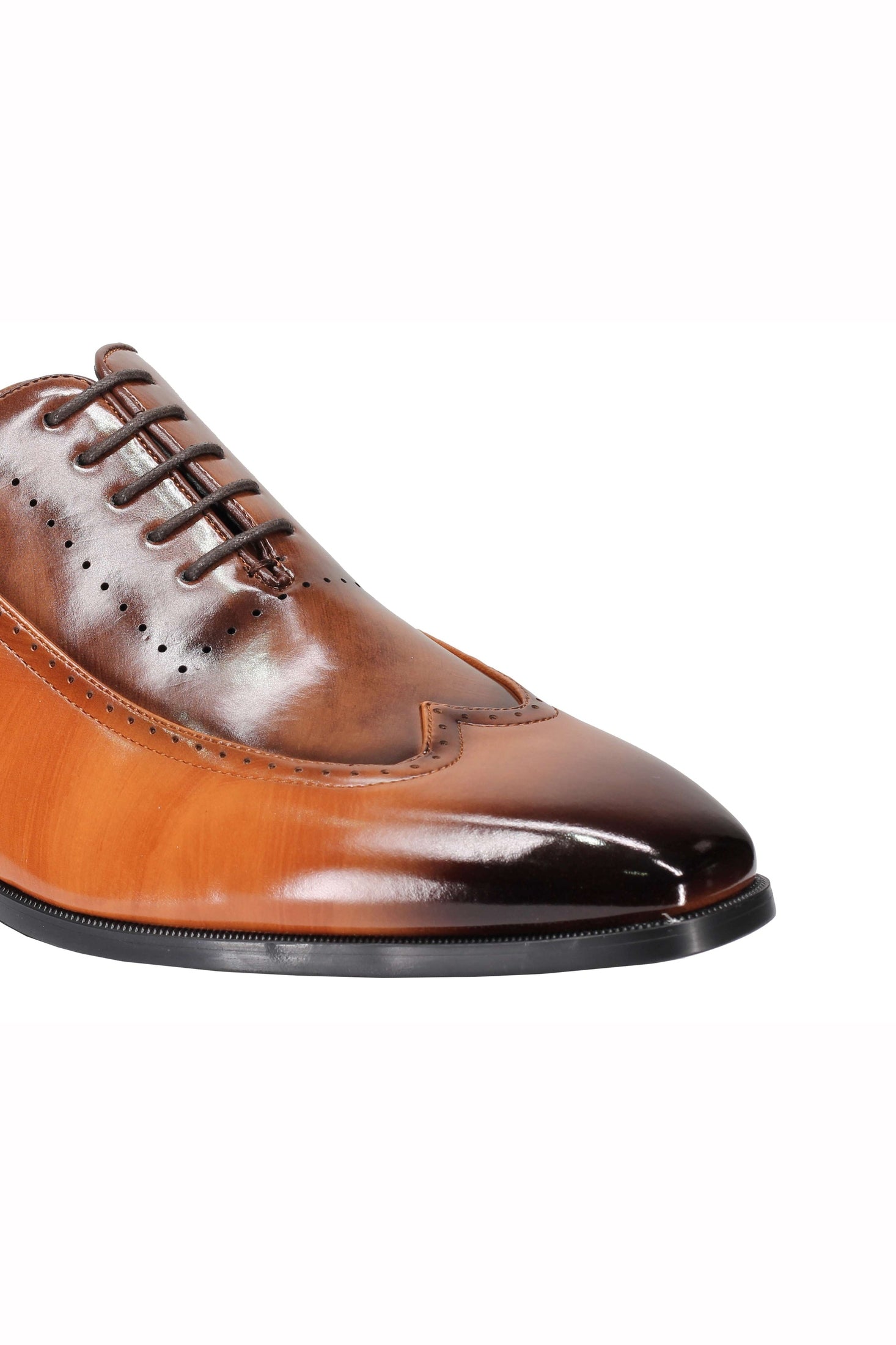 Mens Retro Brogue Shoes 2 Tone Colour Polished Faux Leather Dress Wingtip Oxford