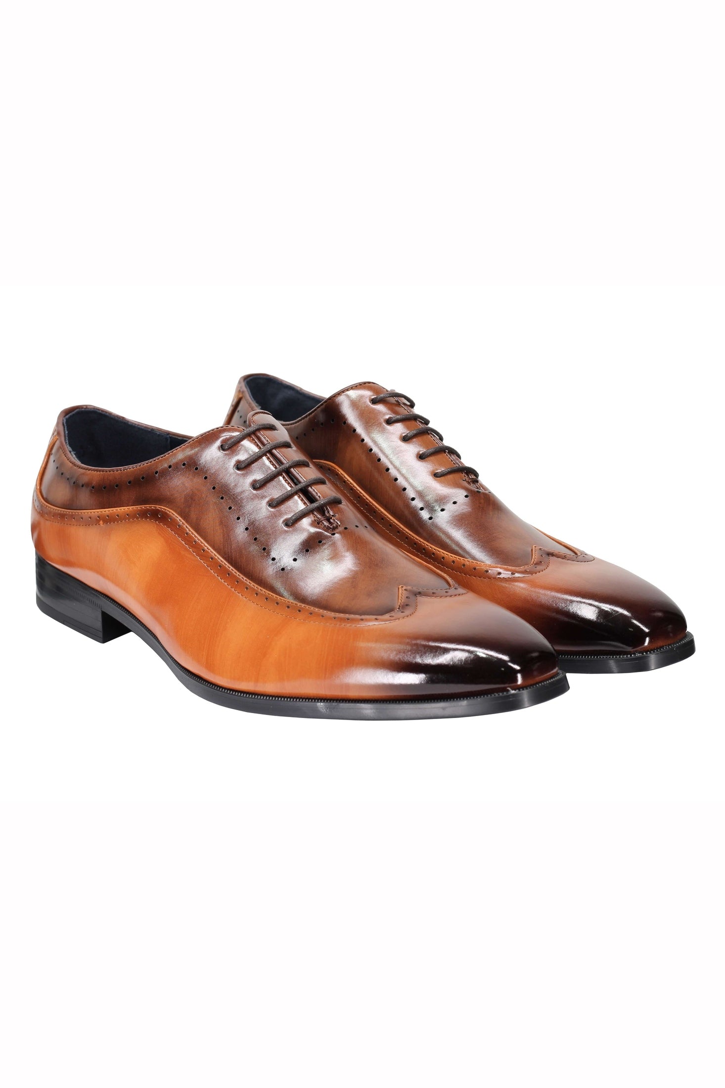 Mens Retro Brogue Shoes 2 Tone Colour Polished Faux Leather Dress Wingtip Oxford