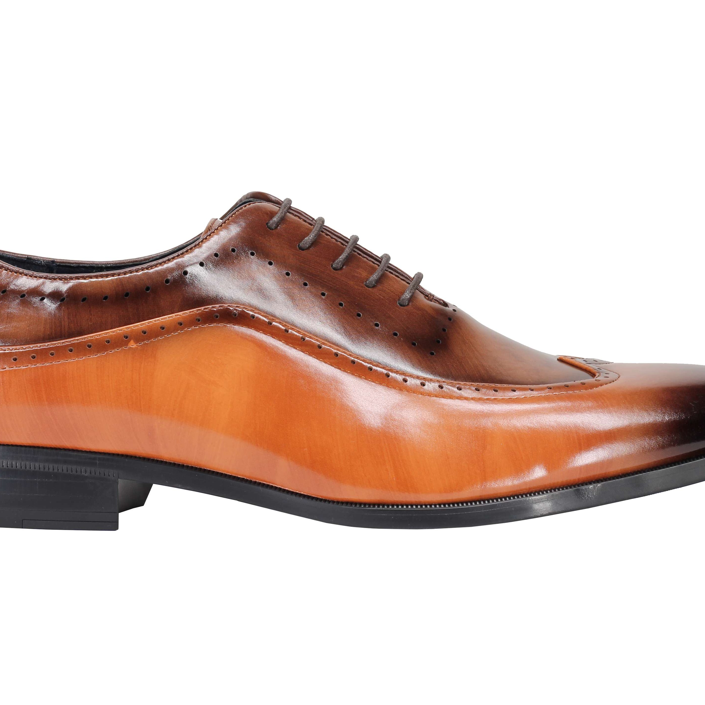 Mens Retro Brogue Shoes 2 Tone Colour Polished Faux Leather Dress Wingtip Oxford