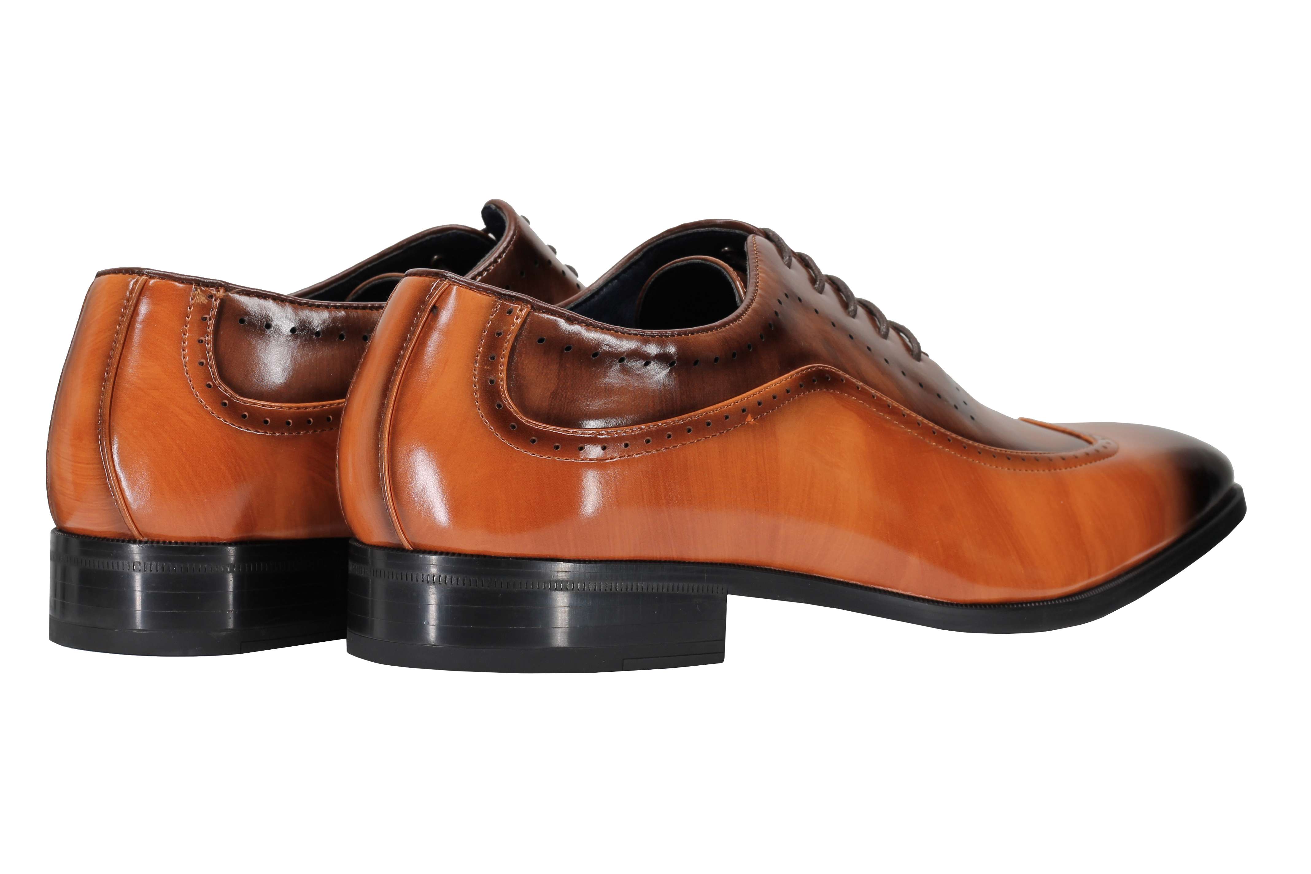 Mens Retro Brogue Shoes 2 Tone Colour Polished Faux Leather Dress Wingtip Oxford