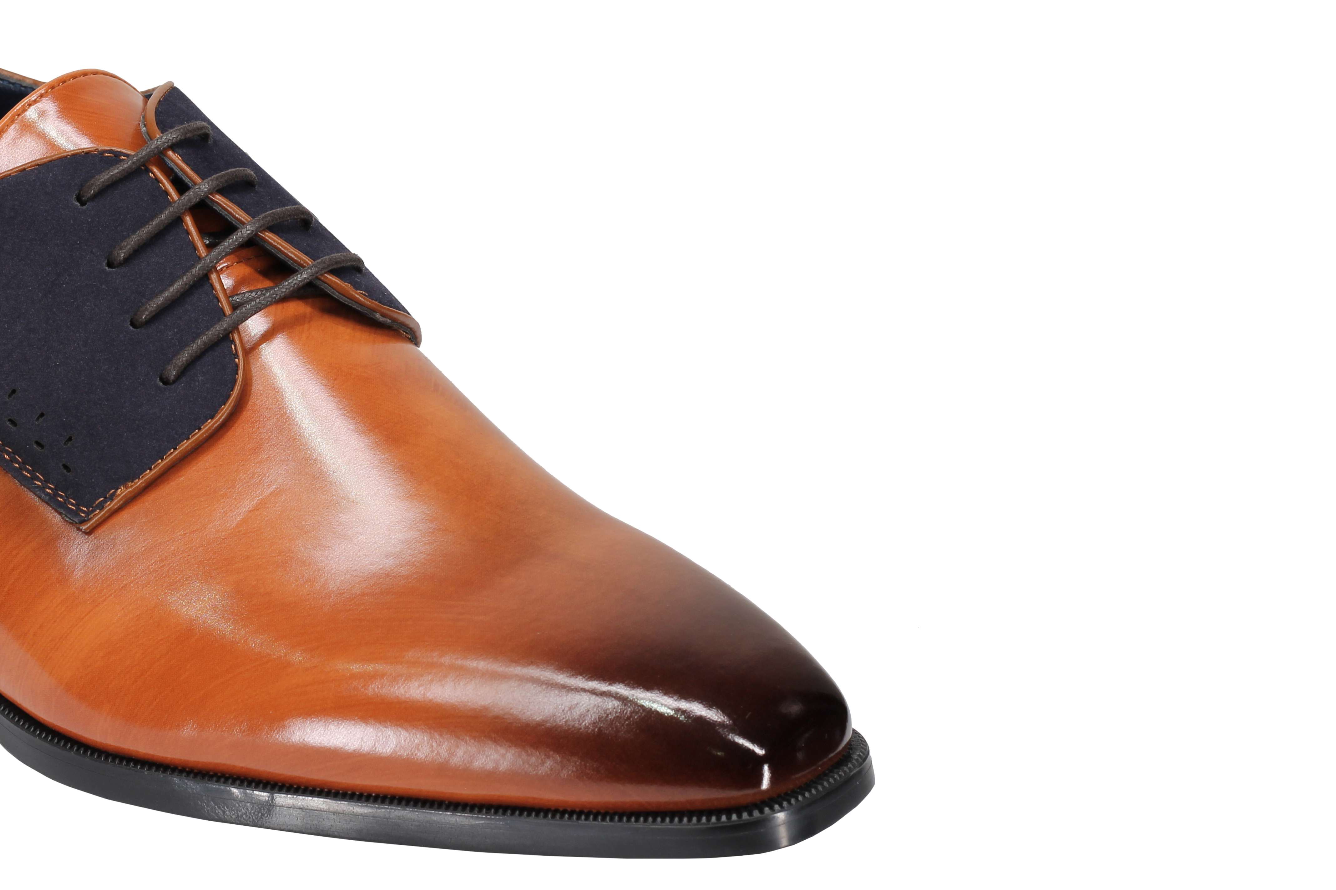 Mens Classic Derby Shoes 2 Tone Polished PU Leather Lace up Formal Dress Office