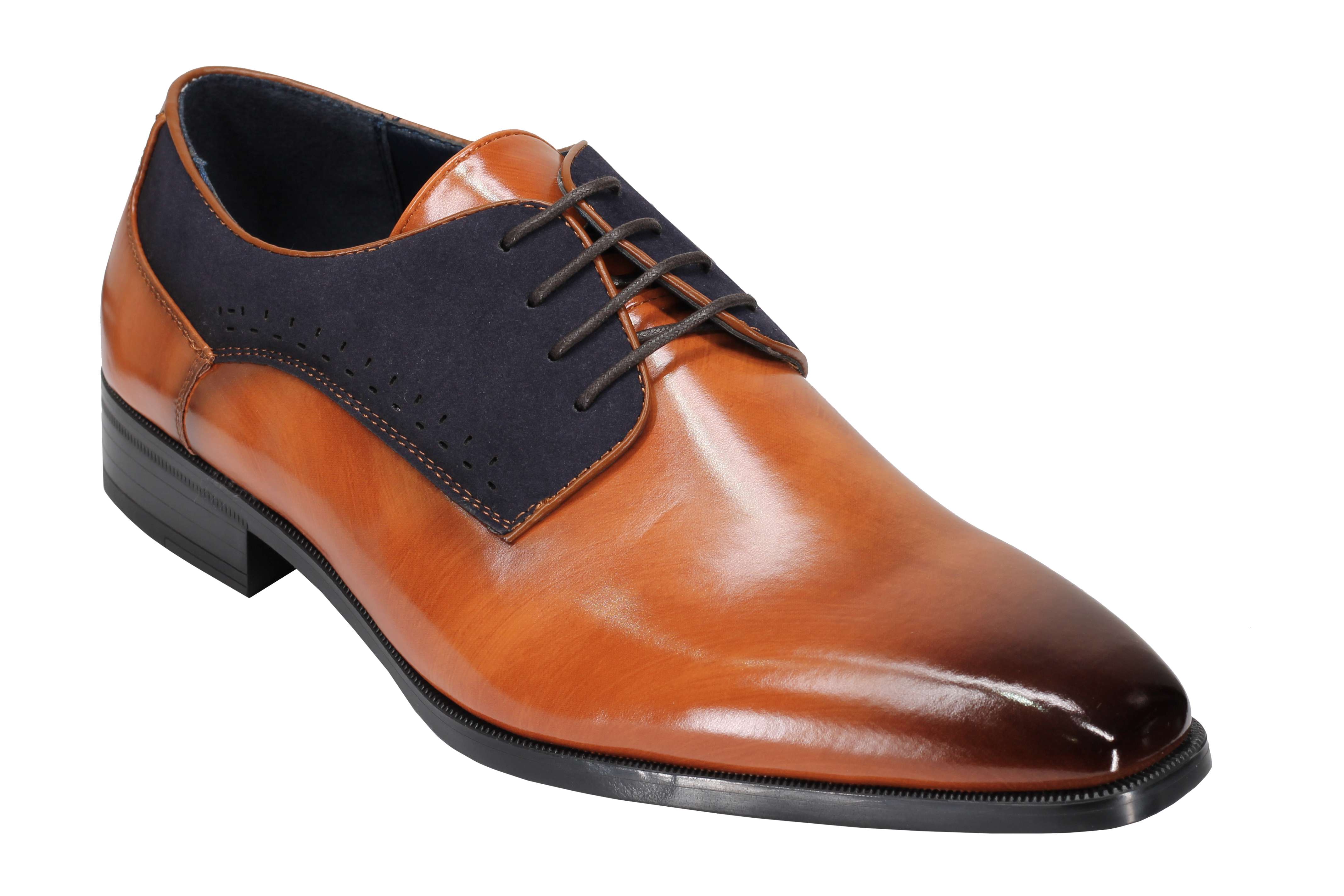 Mens Classic Derby Shoes 2 Tone Polished PU Leather Lace up Formal Dress Office