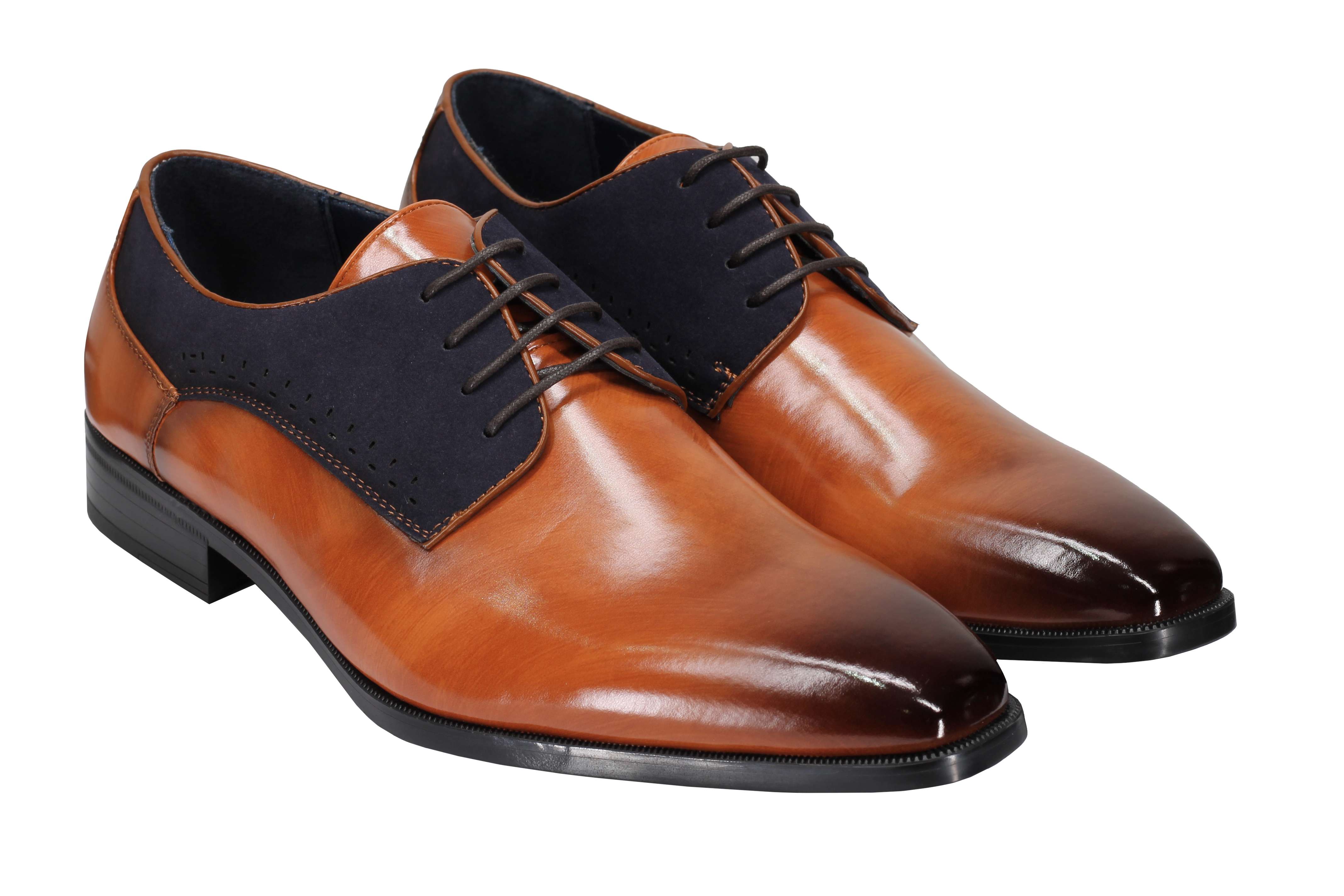 Mens Classic Derby Shoes 2 Tone Polished PU Leather Lace up Formal Dress Office