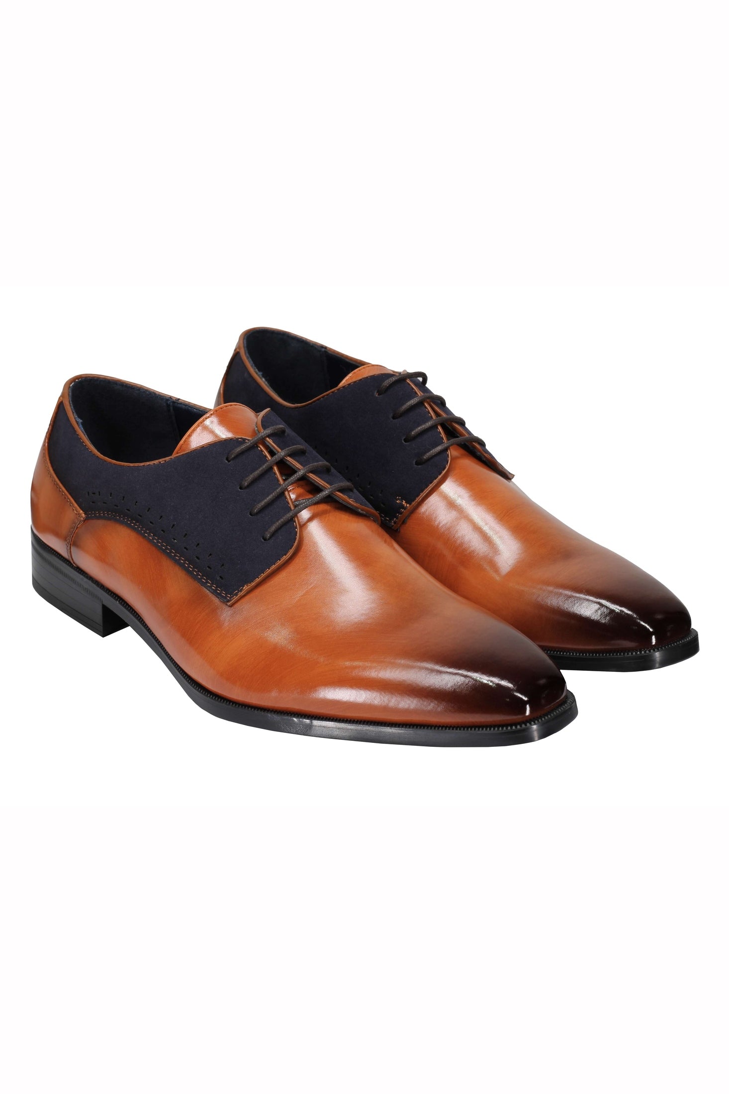 Mens Classic Derby Shoes 2 Tone Polished PU Leather Lace up Formal Dress Office