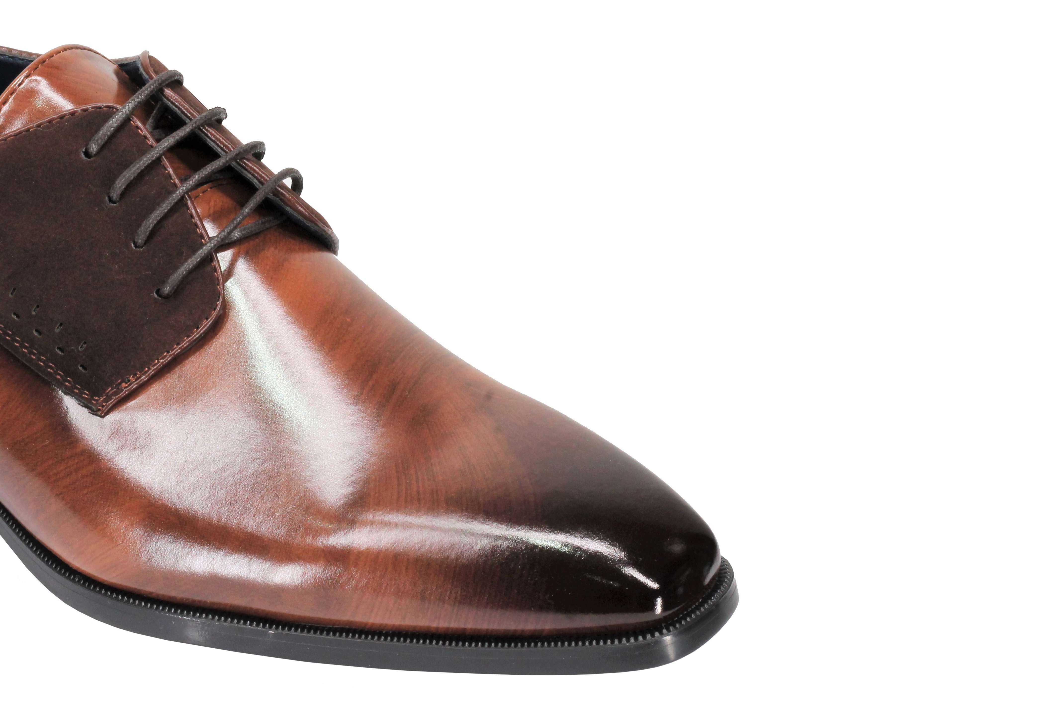 Mens Classic Derby Shoes 2 Tone Polished PU Leather Lace up Formal Dress Office