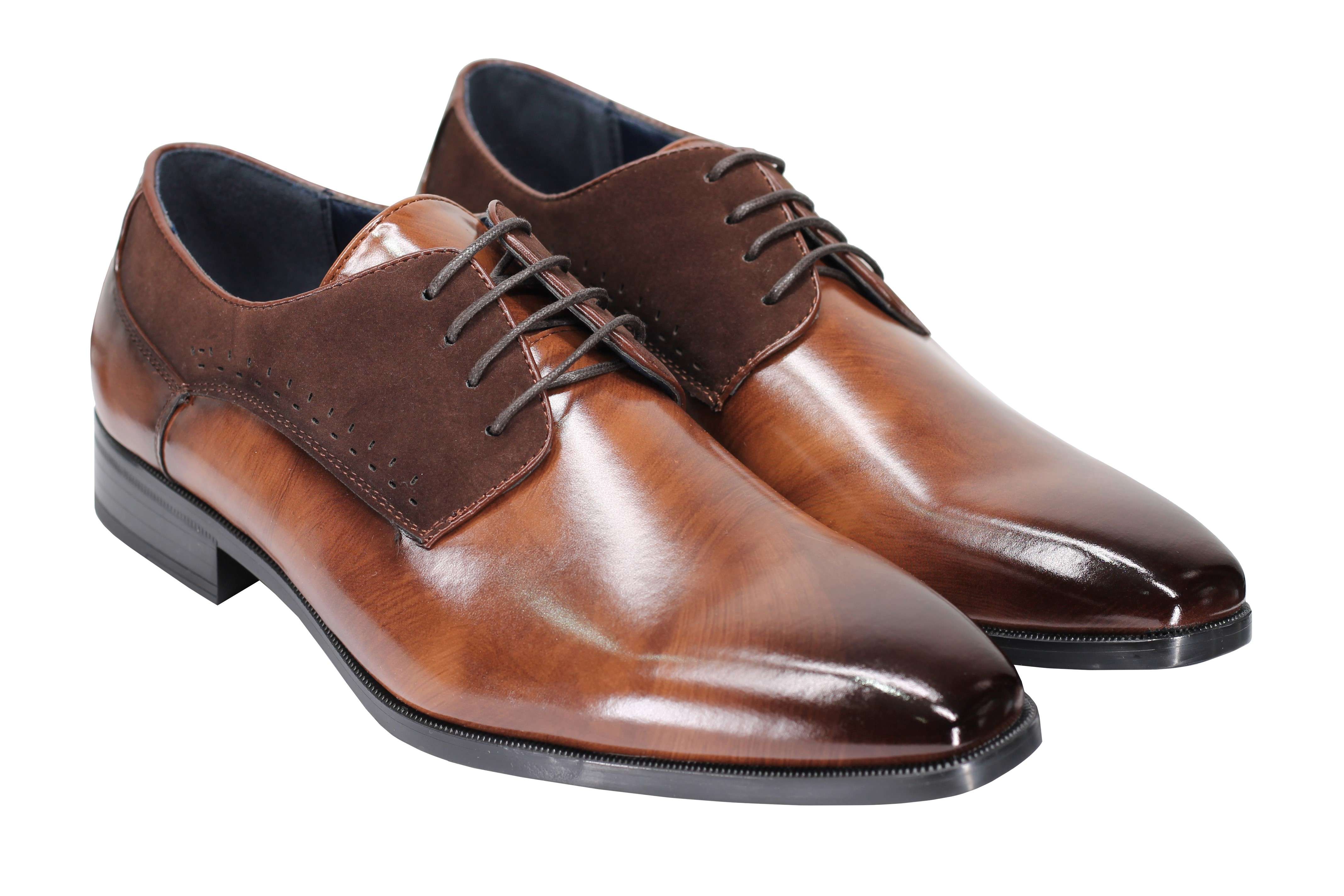 Mens Classic Derby Shoes 2 Tone Polished PU Leather Lace up Formal Dress Office