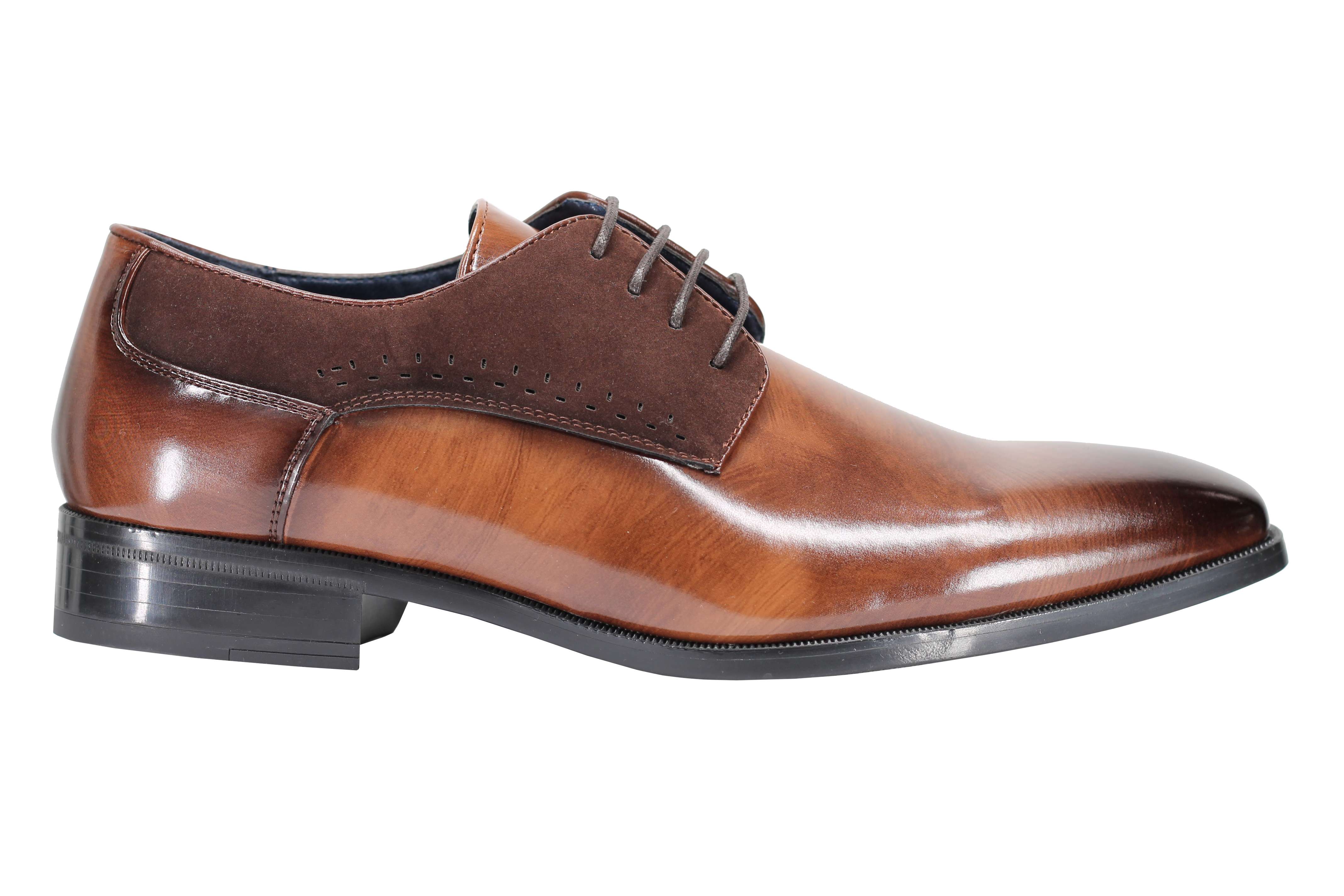 Mens Classic Derby Shoes 2 Tone Polished PU Leather Lace up Formal Dress Office