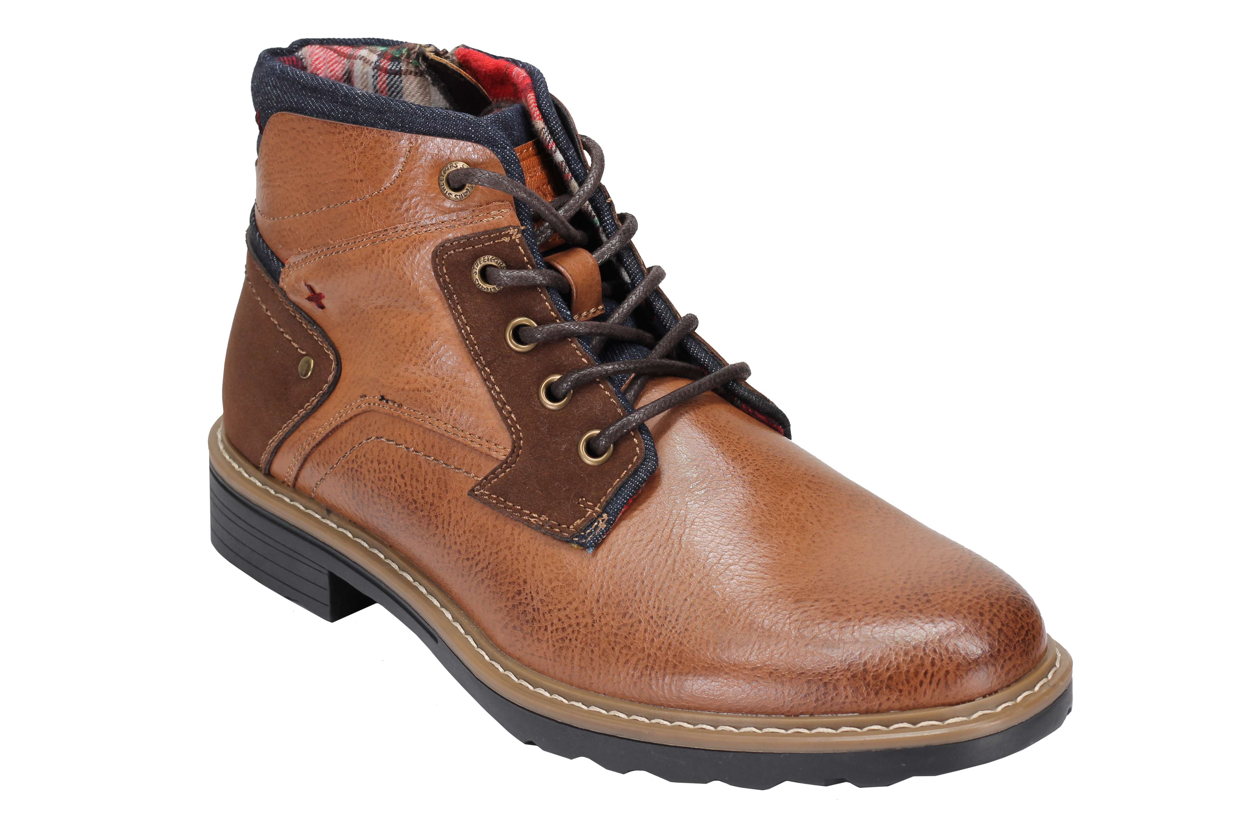 Faux Leather Boots for Mens Smart Casual Lace up & Zipped Dress Mid Top Shoes