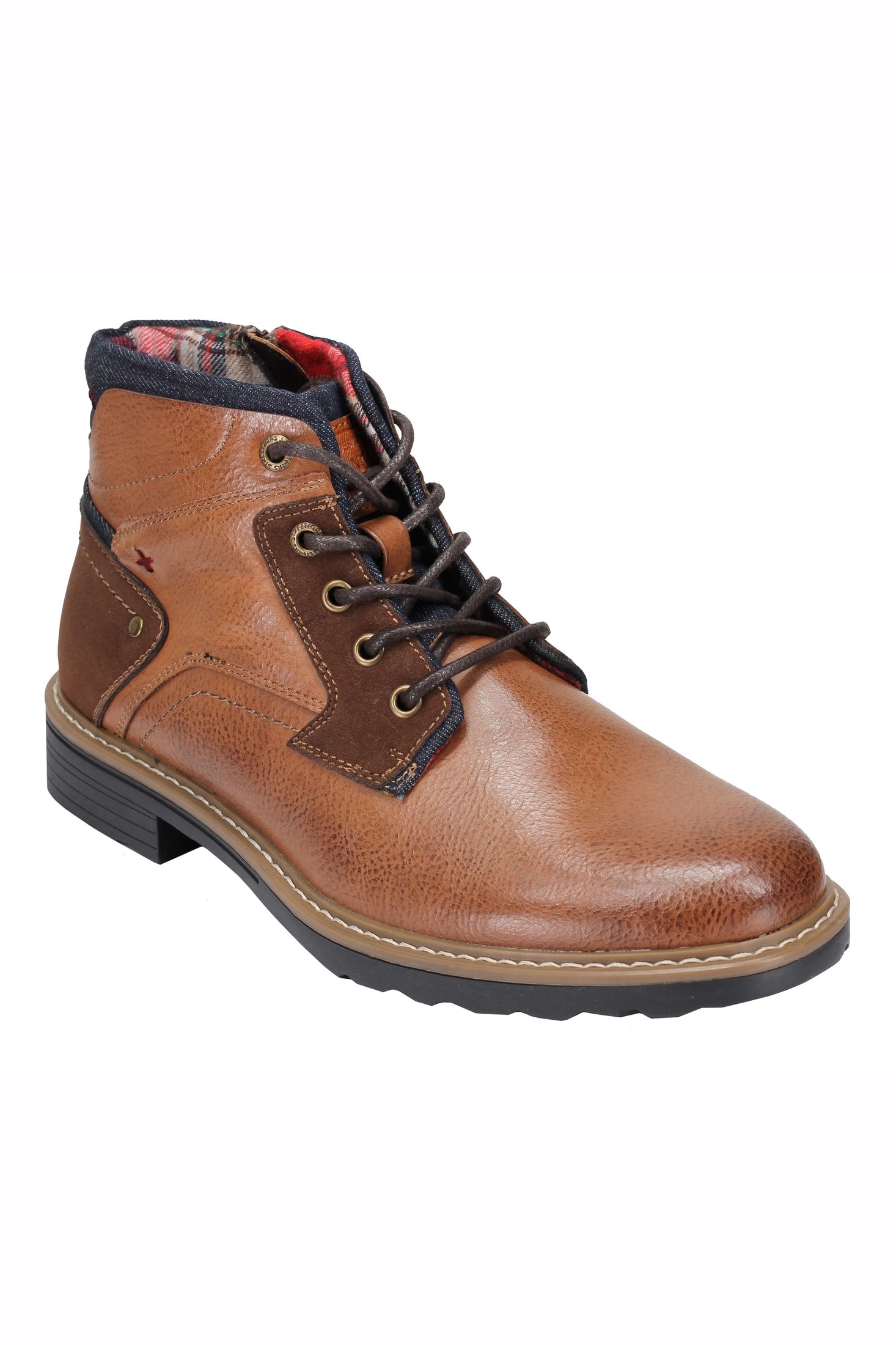 Faux Leather Boots for Mens Smart Casual Lace up & Zipped Dress Mid Top Shoes