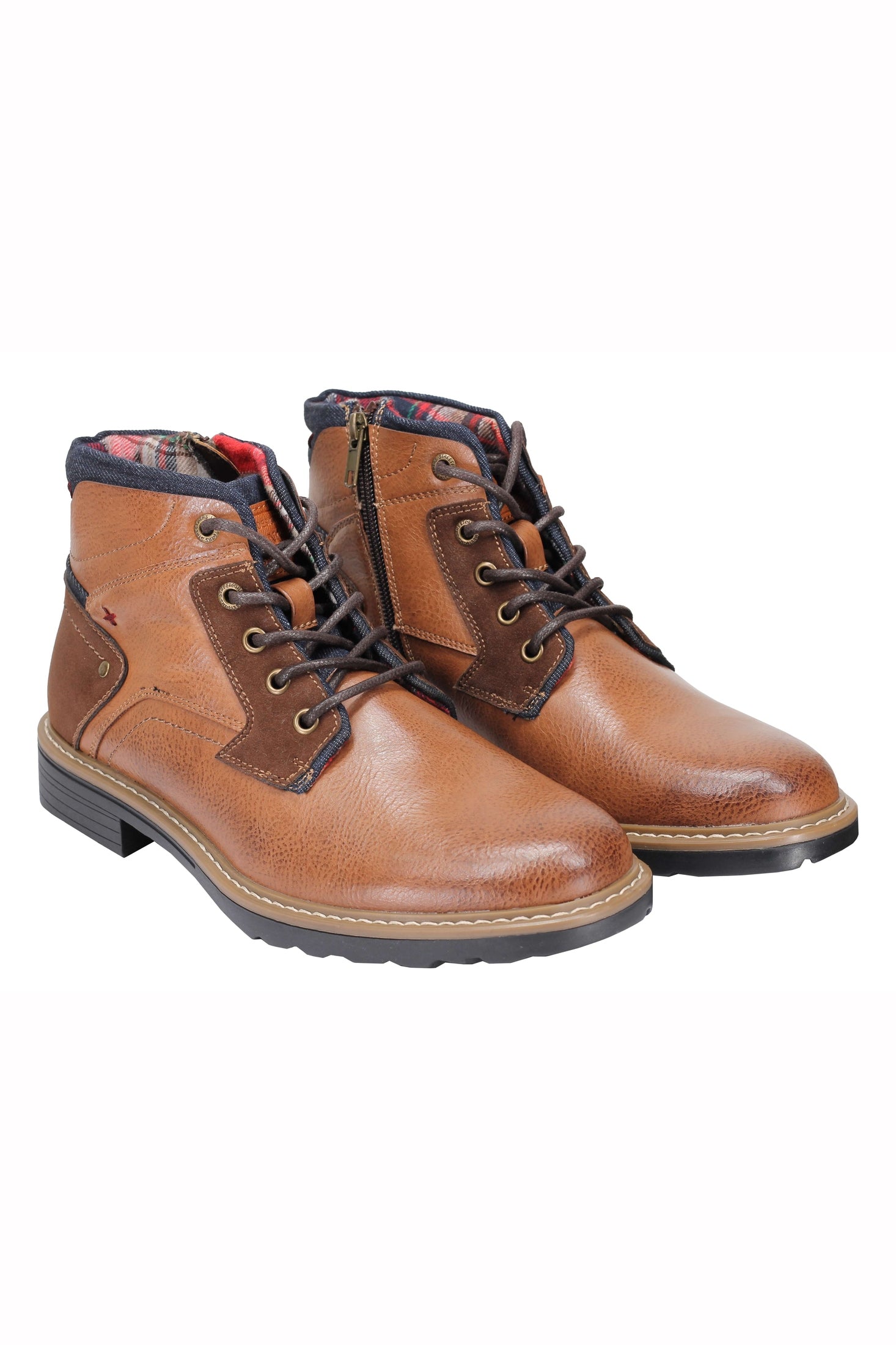 Faux Leather Boots for Mens Smart Casual Lace up & Zipped Dress Mid Top Shoes