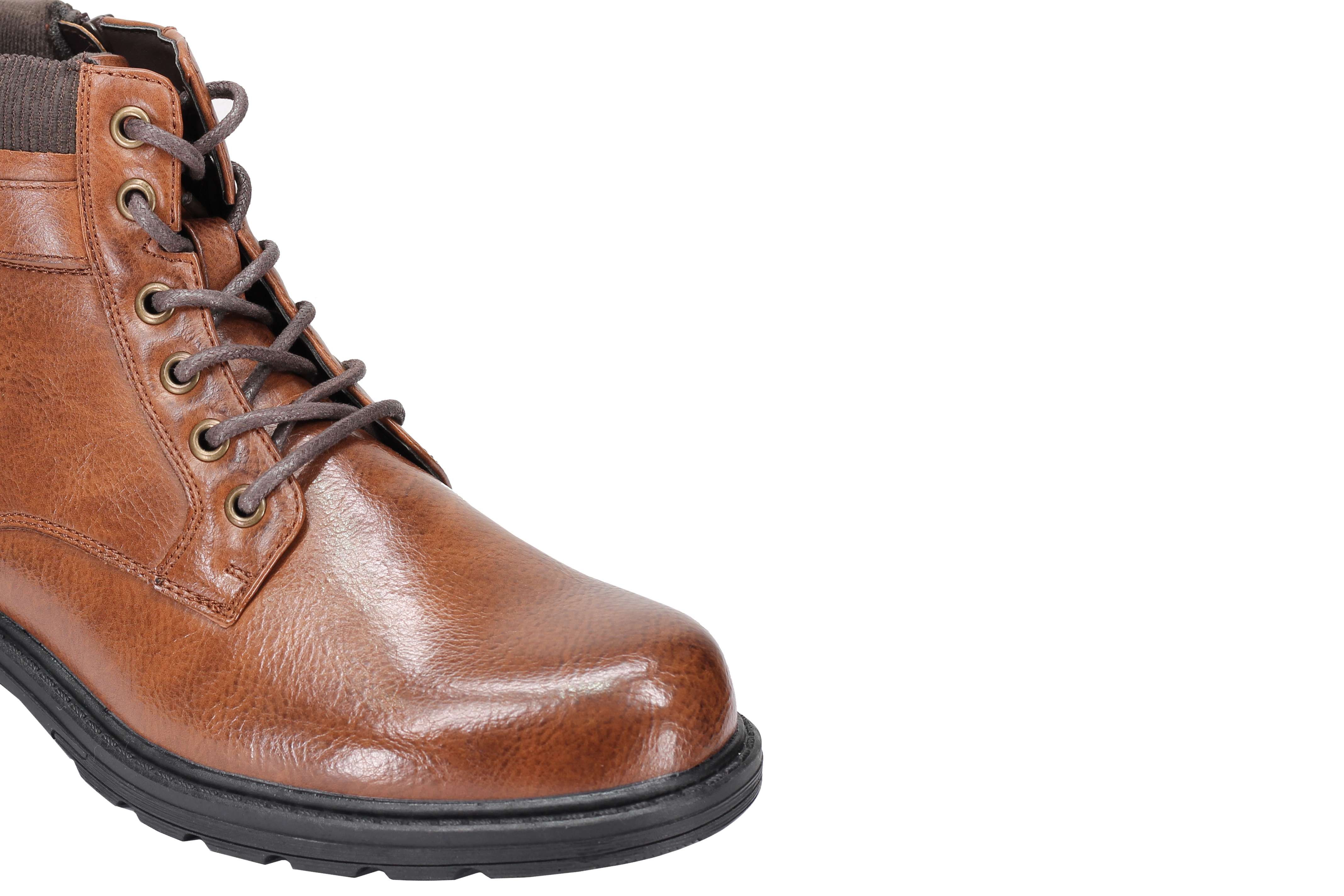 Mens Boots Smart Retro Lace Up Side Zip Fashion Ankle Dress Shoes in Tan & Black