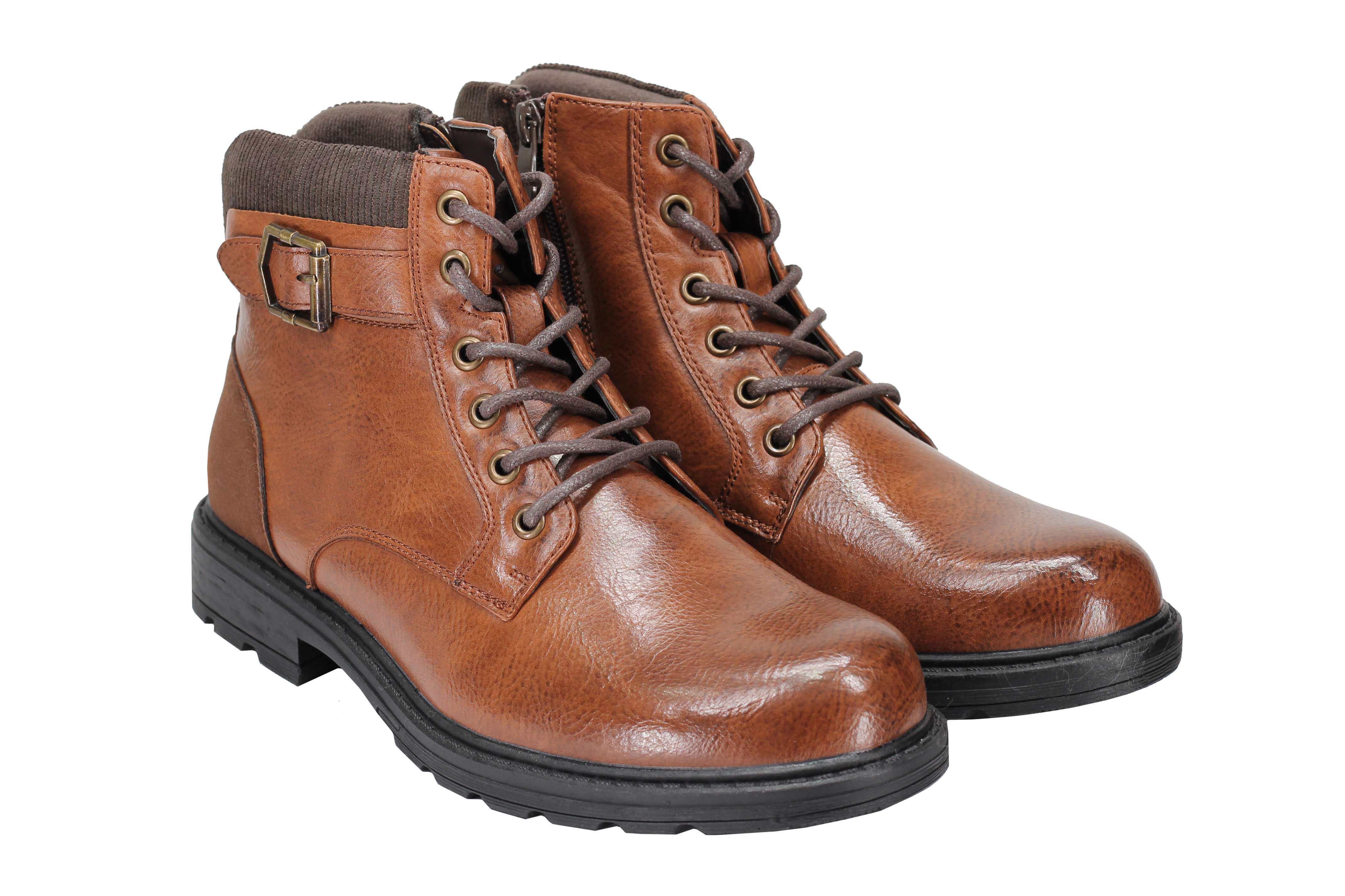Mens Boots Smart Retro Lace Up Side Zip Fashion Ankle Dress Shoes in Tan & Black