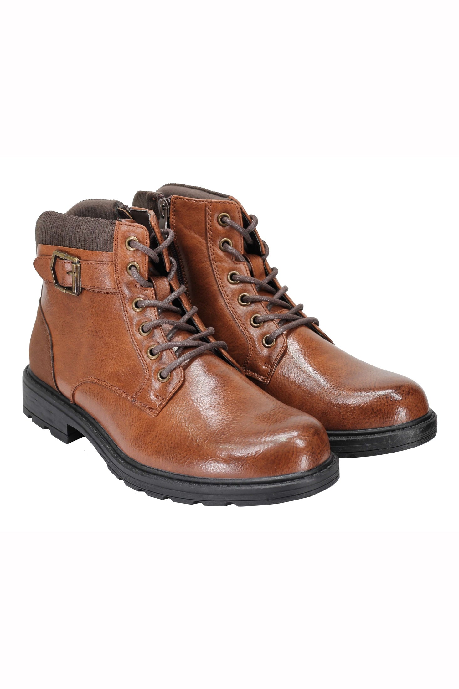 Mens Boots Smart Retro Lace Up Side Zip Fashion Ankle Dress Shoes in Tan & Black