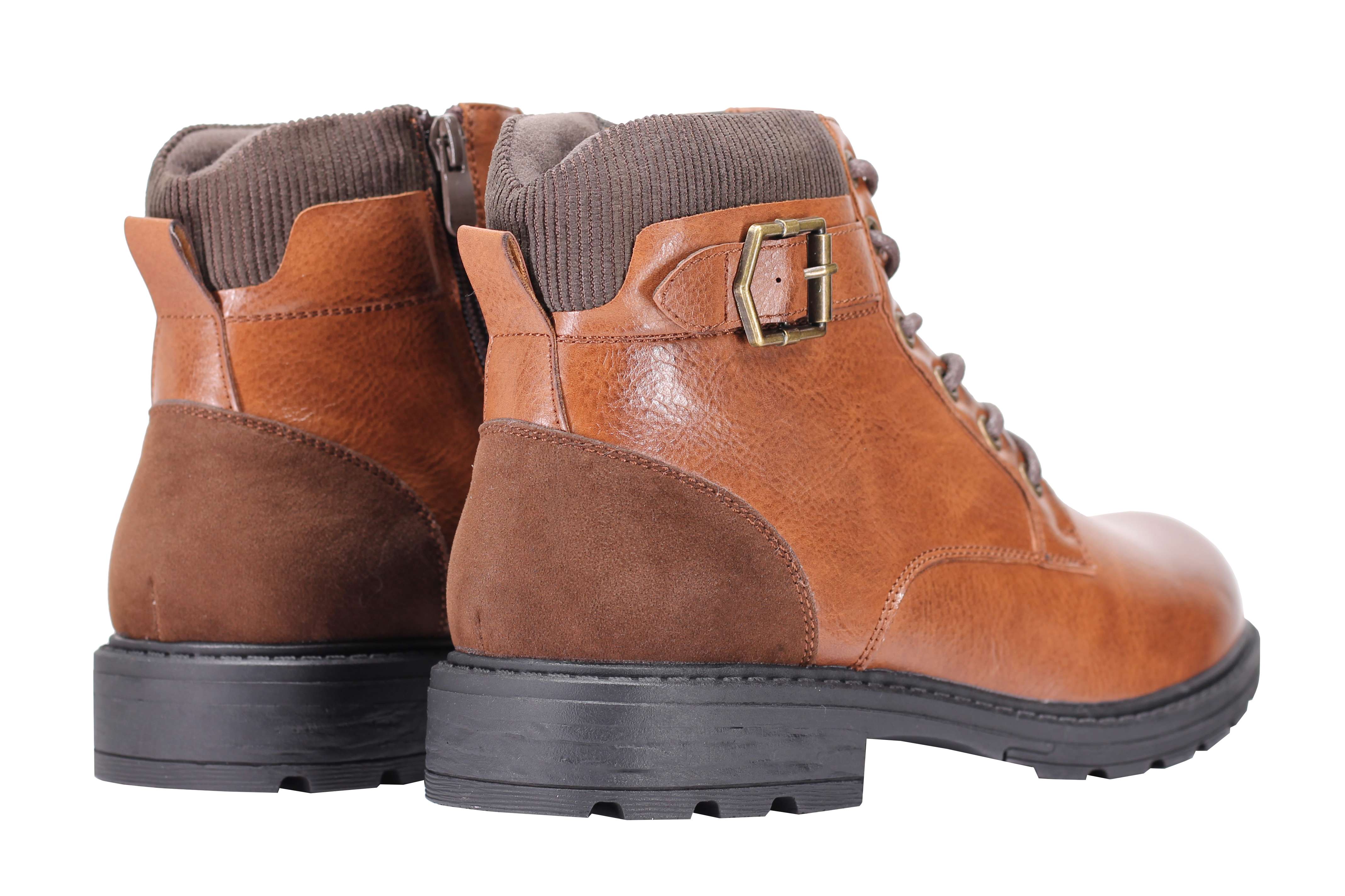 Mens Boots Smart Retro Lace Up Side Zip Fashion Ankle Dress Shoes in Tan & Black