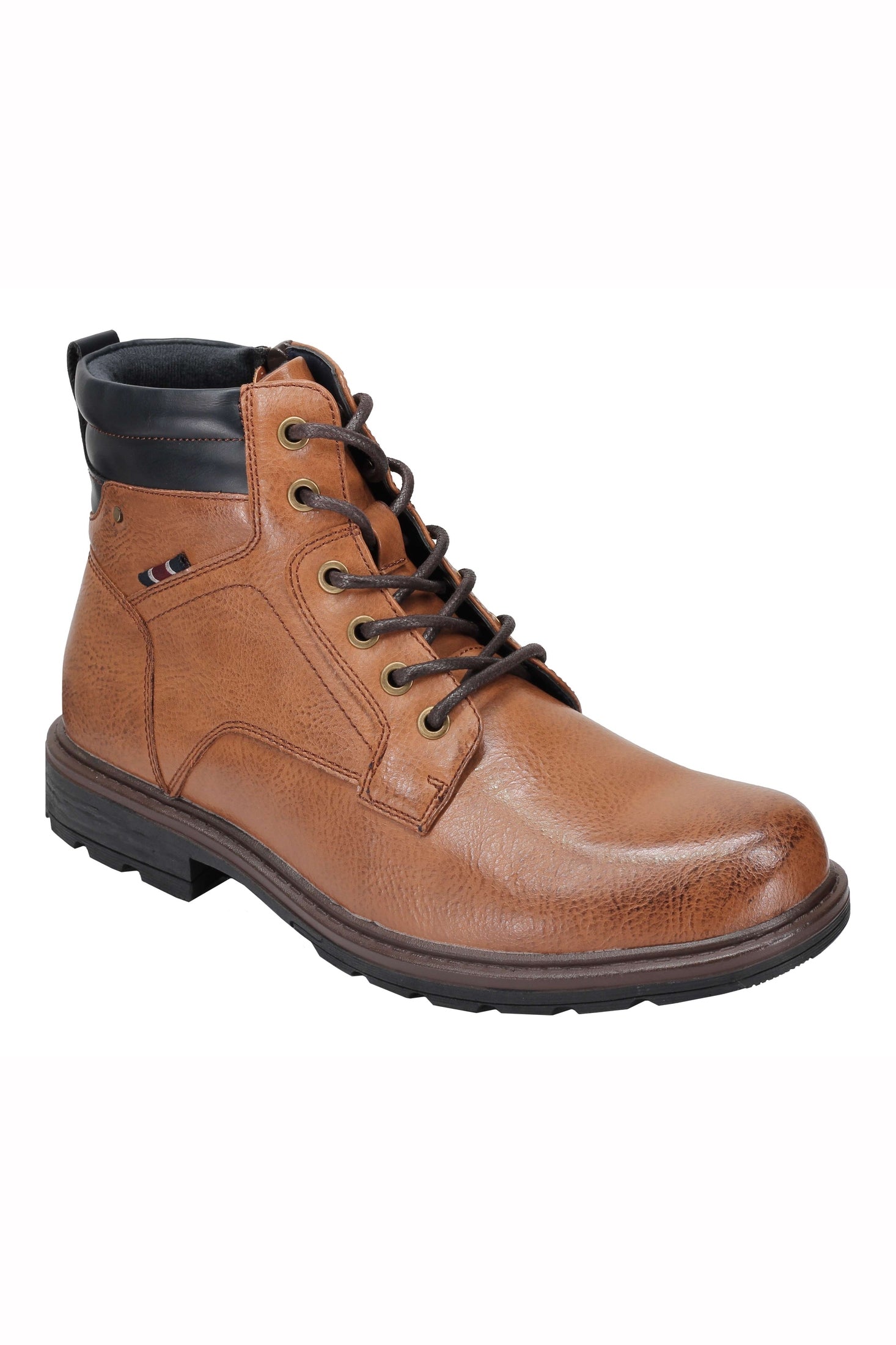 Mens Boots Faux Leather Black Tan Work Office Hiking Lace up & Zip Ankle Shoes