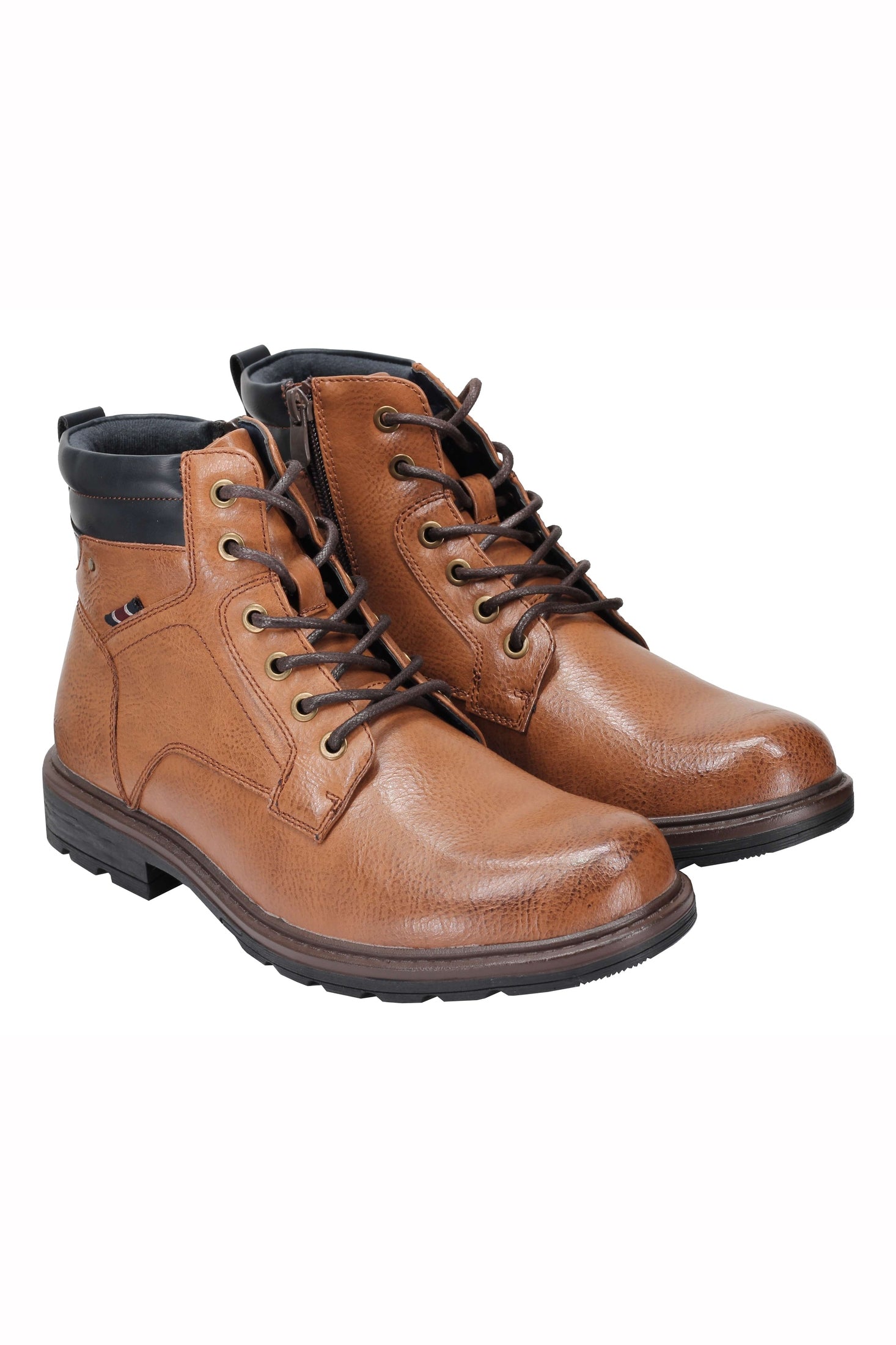 Mens Boots Faux Leather Black Tan Work Office Hiking Lace up & Zip Ankle Shoes
