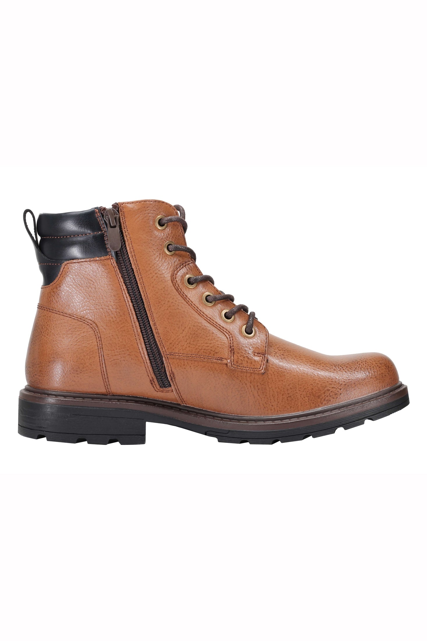 Mens Boots Faux Leather Black Tan Work Office Hiking Lace up & Zip Ankle Shoes