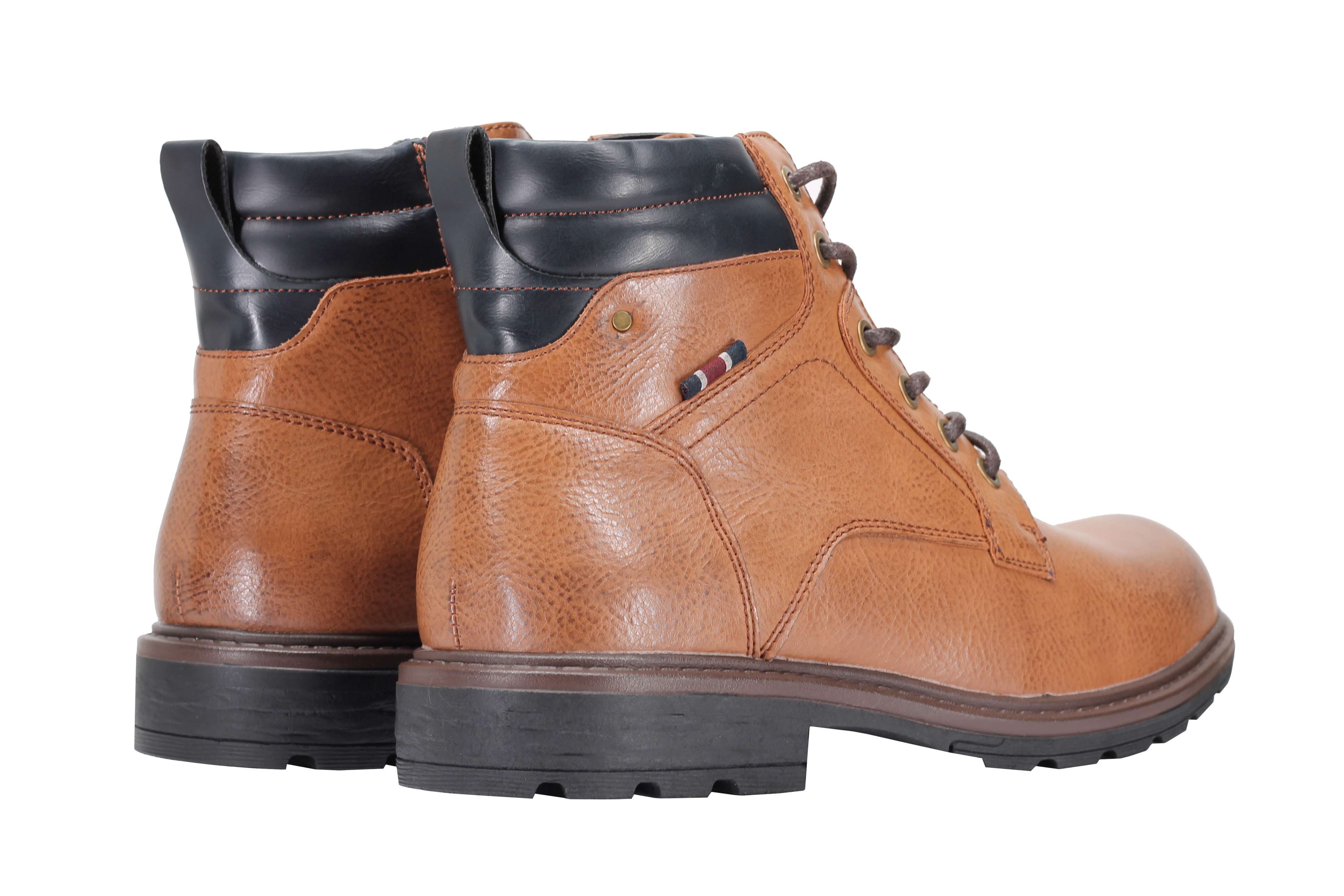 Mens Boots Faux Leather Black Tan Work Office Hiking Lace up & Zip Ankle Shoes