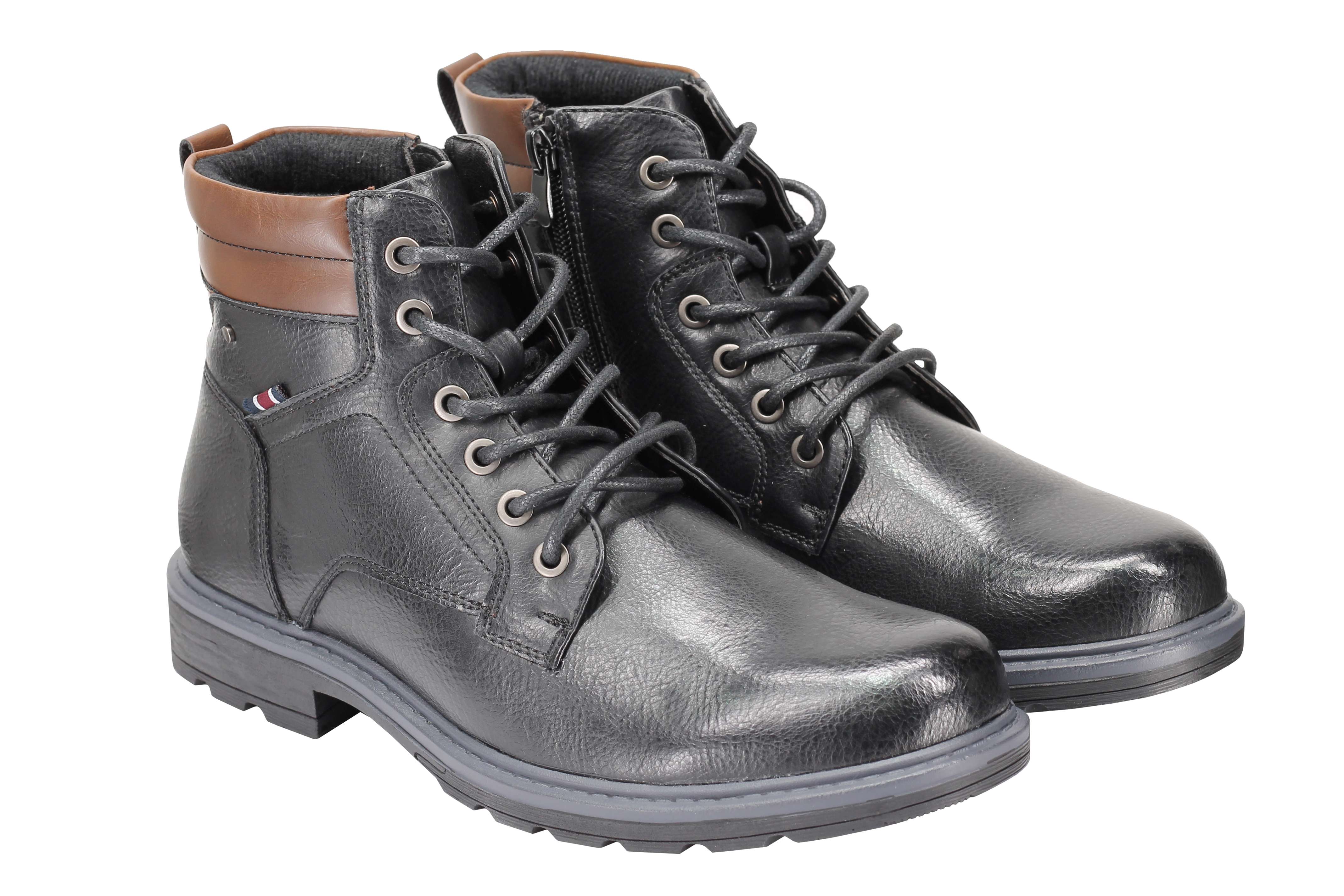 Mens Boots Faux Leather Black Tan Work Office Hiking Lace up & Zip Ankle Shoes