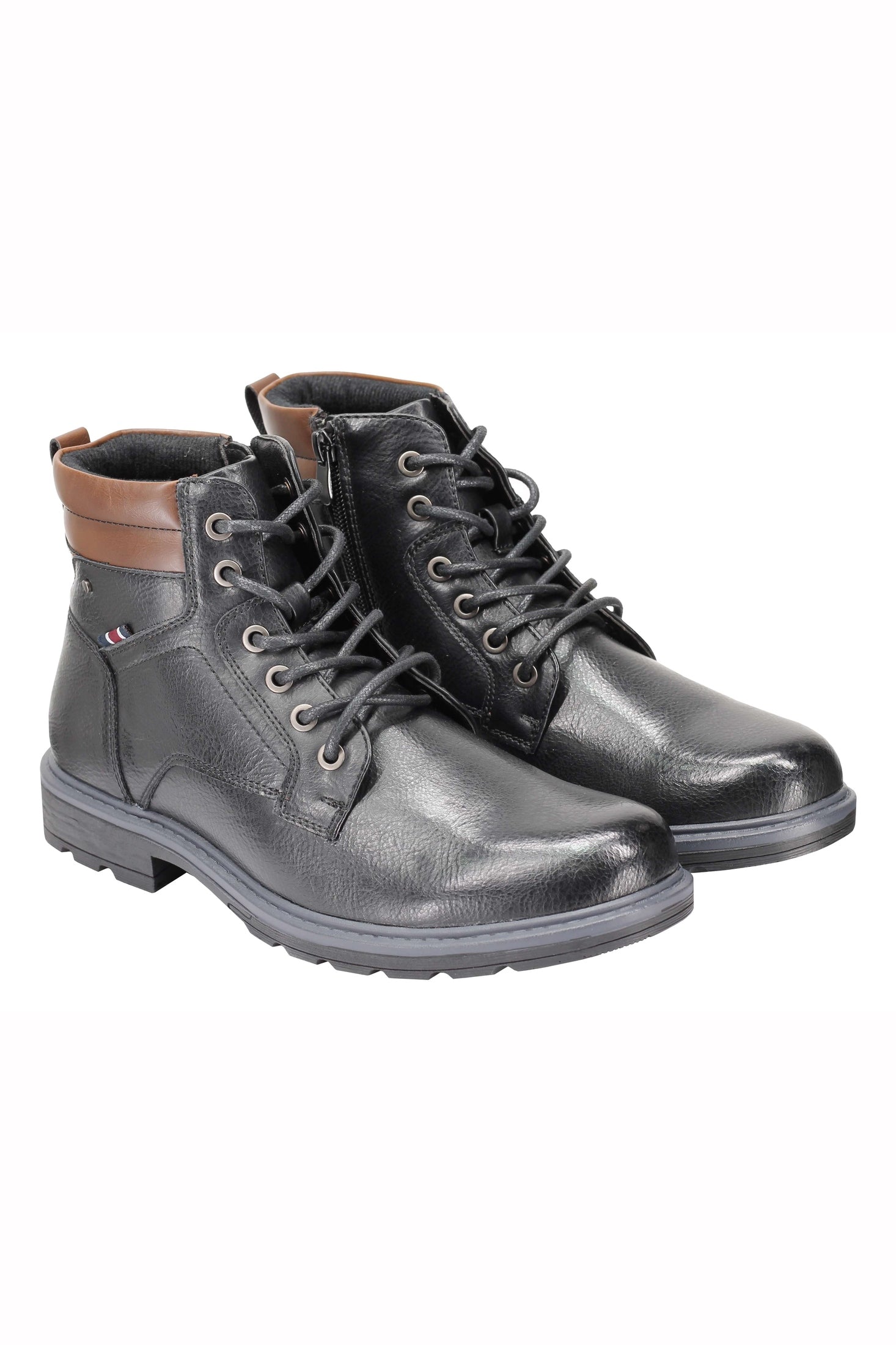 Mens Boots Faux Leather Black Tan Work Office Hiking Lace up & Zip Ankle Shoes