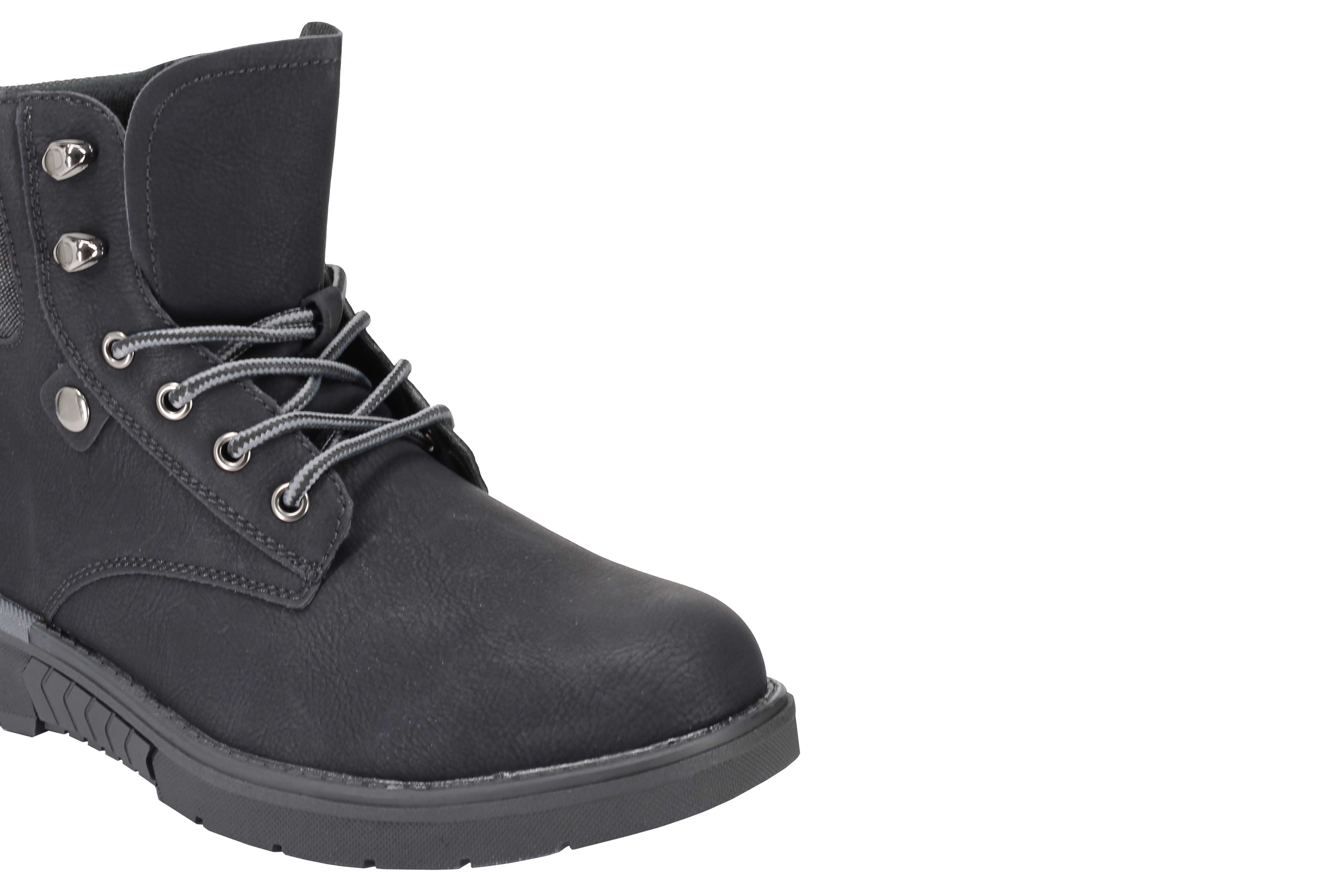 Mens Faux Nubuck Leather Boots Retro Ankle Mid Top Lace Ups in Wheat Tan & Black