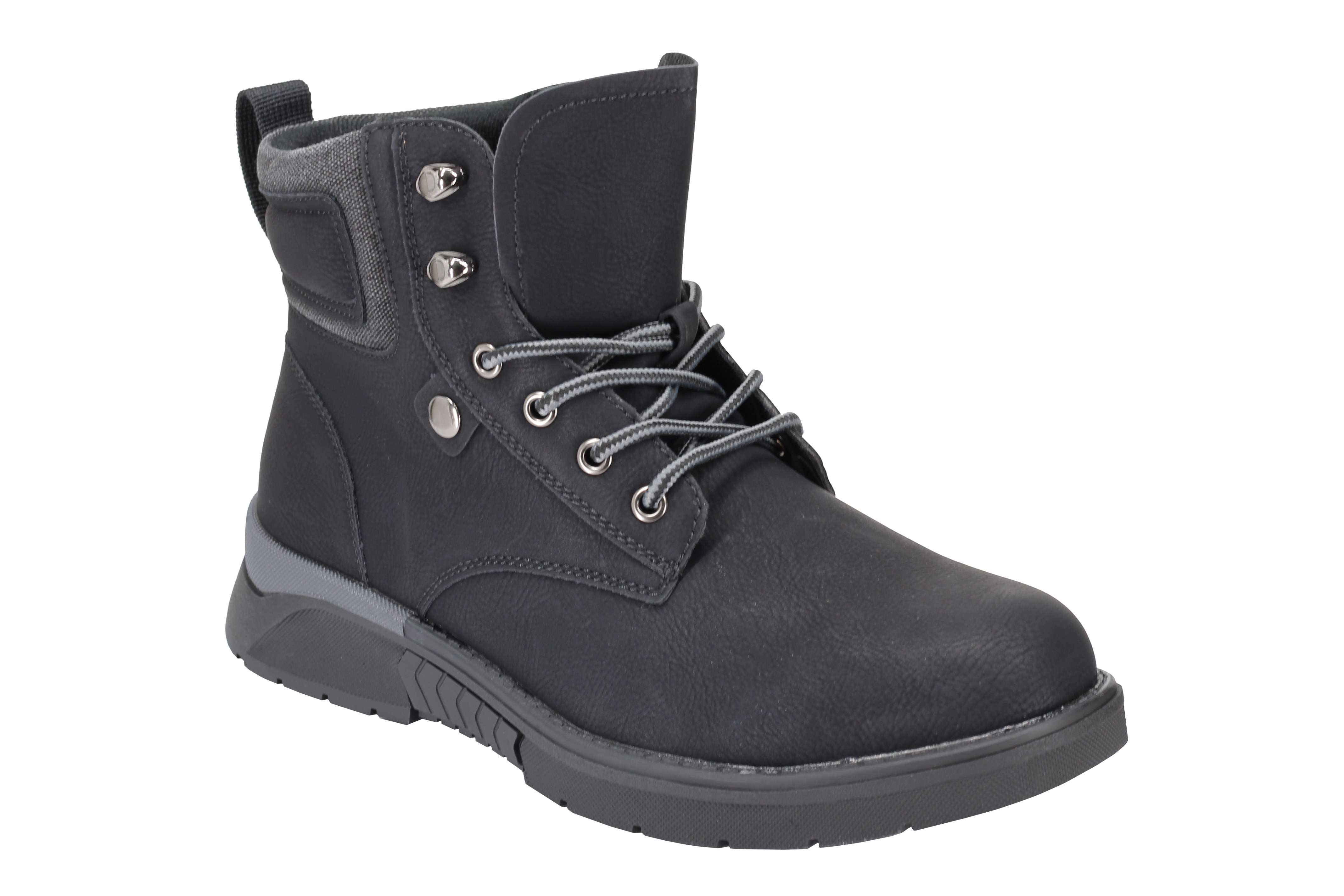 Mens Faux Nubuck Leather Boots Retro Ankle Mid Top Lace Ups in Wheat Tan & Black