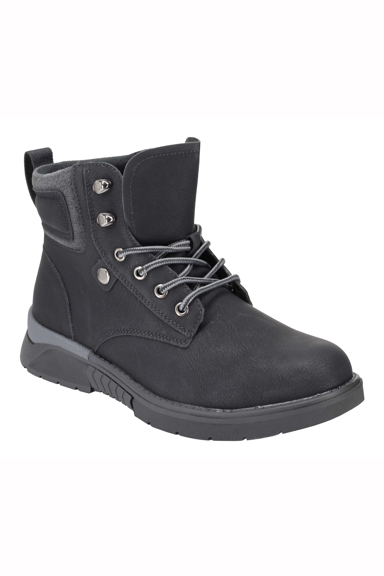Mens Faux Nubuck Leather Boots Retro Ankle Mid Top Lace Ups in Wheat Tan & Black