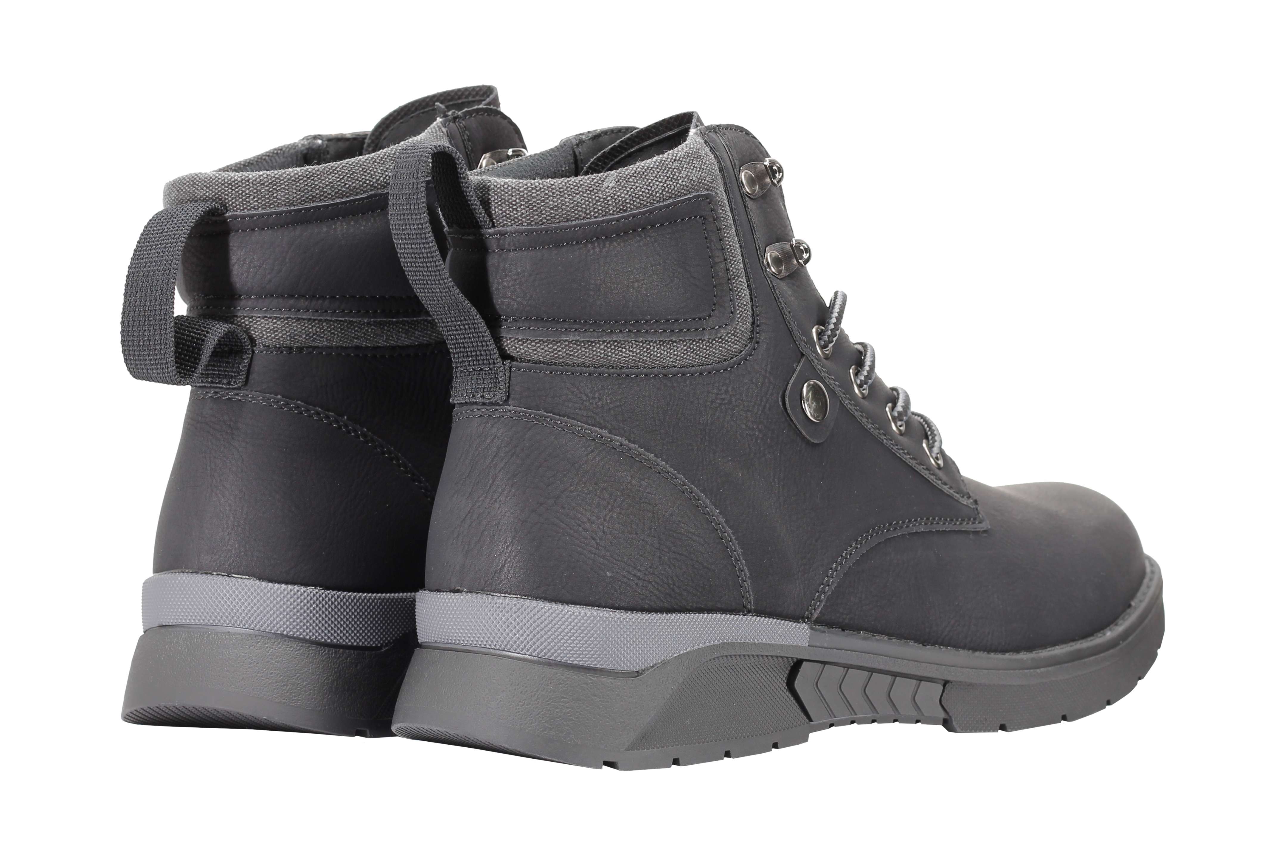 Mens Faux Nubuck Leather Boots Retro Ankle Mid Top Lace Ups in Wheat Tan & Black