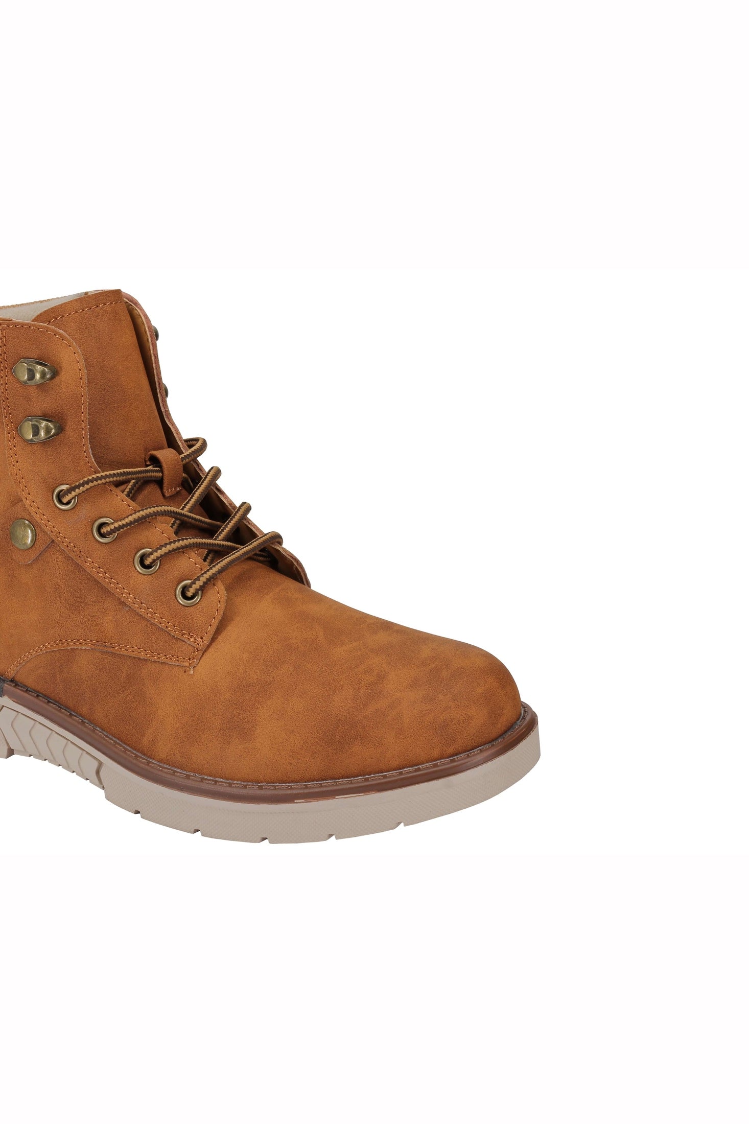 Mens Faux Nubuck Leather Boots Retro Ankle Mid Top Lace Ups in Wheat Tan & Black