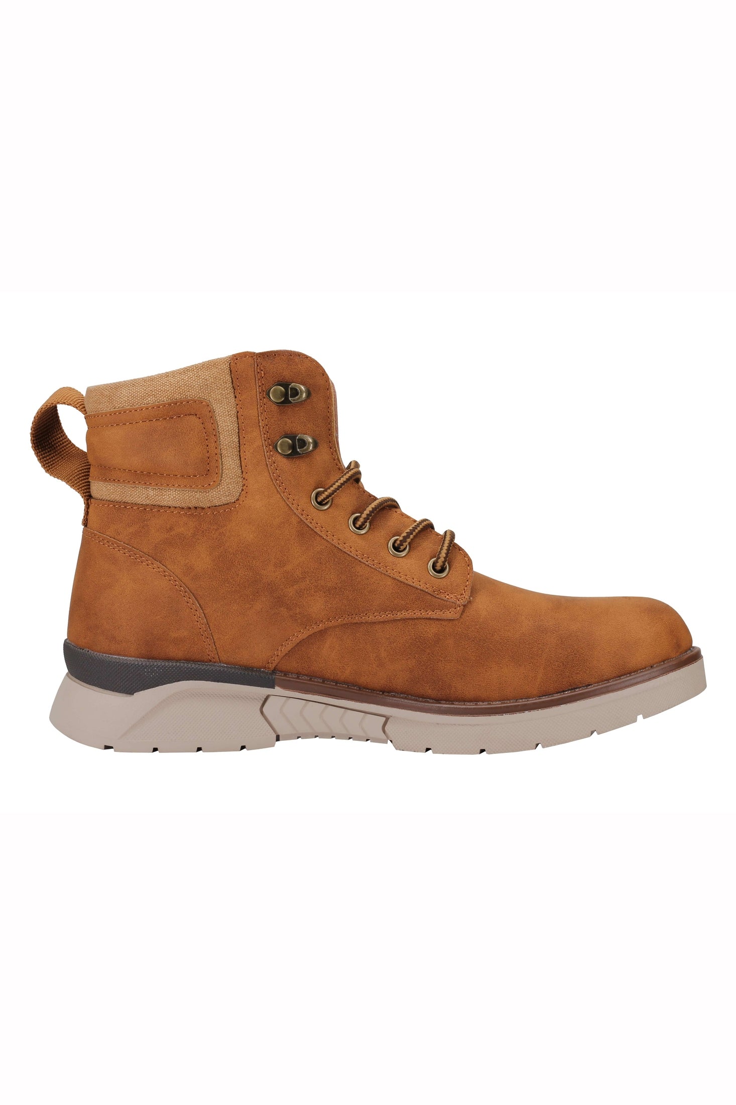 Mens Faux Nubuck Leather Boots Retro Ankle Mid Top Lace Ups in Wheat Tan & Black