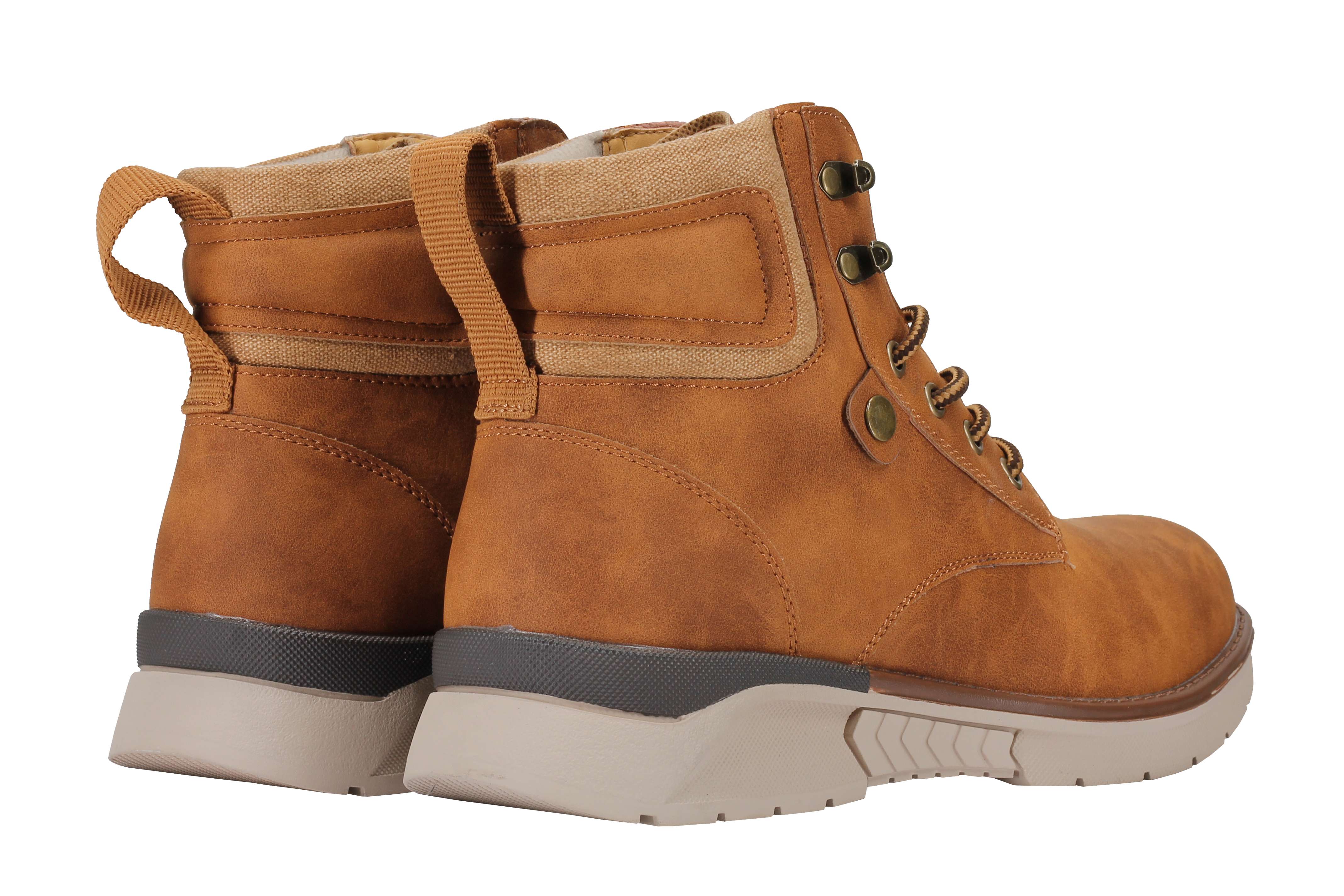 Mens Faux Nubuck Leather Boots Retro Ankle Mid Top Lace Ups in Wheat Tan & Black