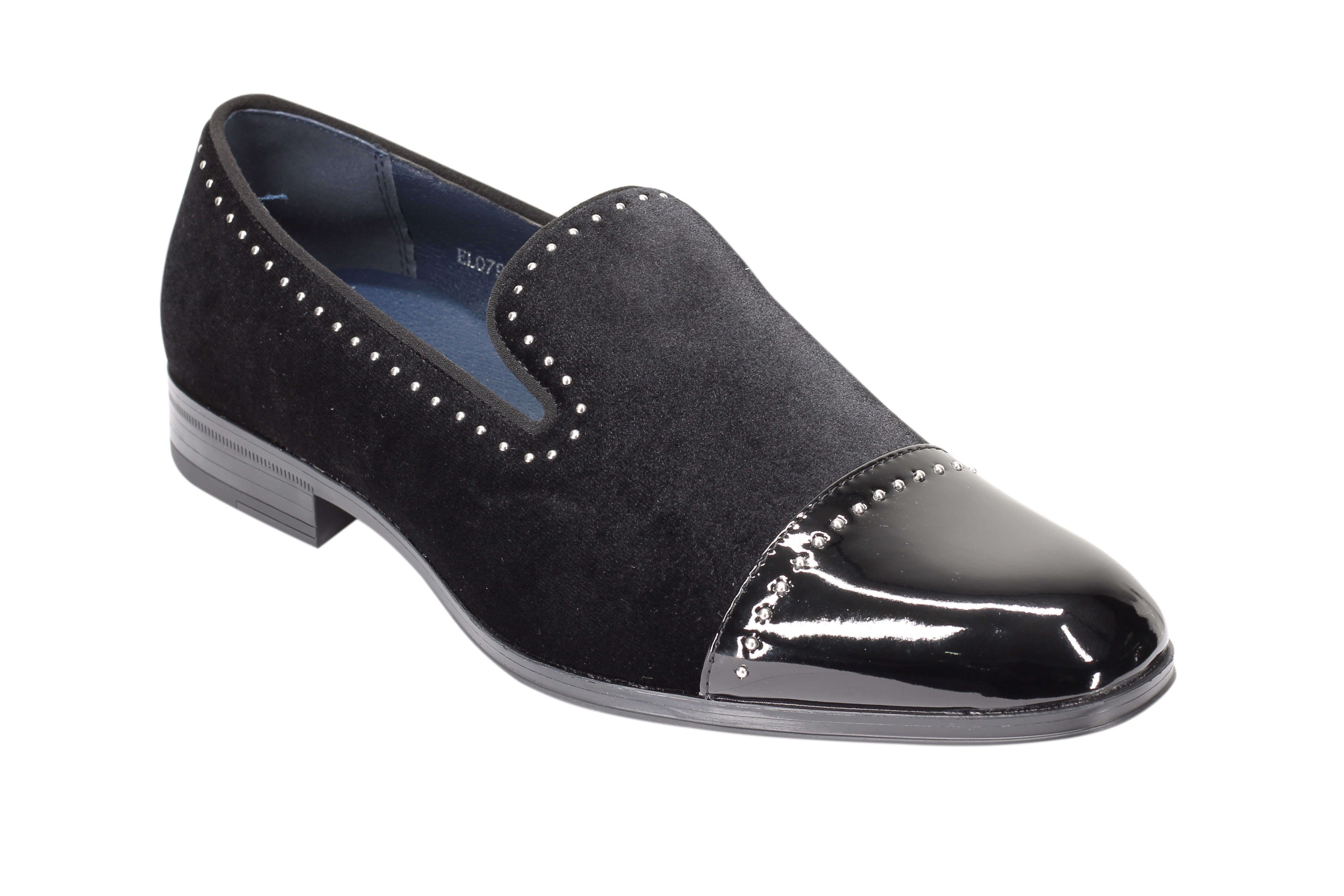 Velvet Loafer Mens Patent Leather Toe Retro Slip on Shoes Smoking Dress Slippers