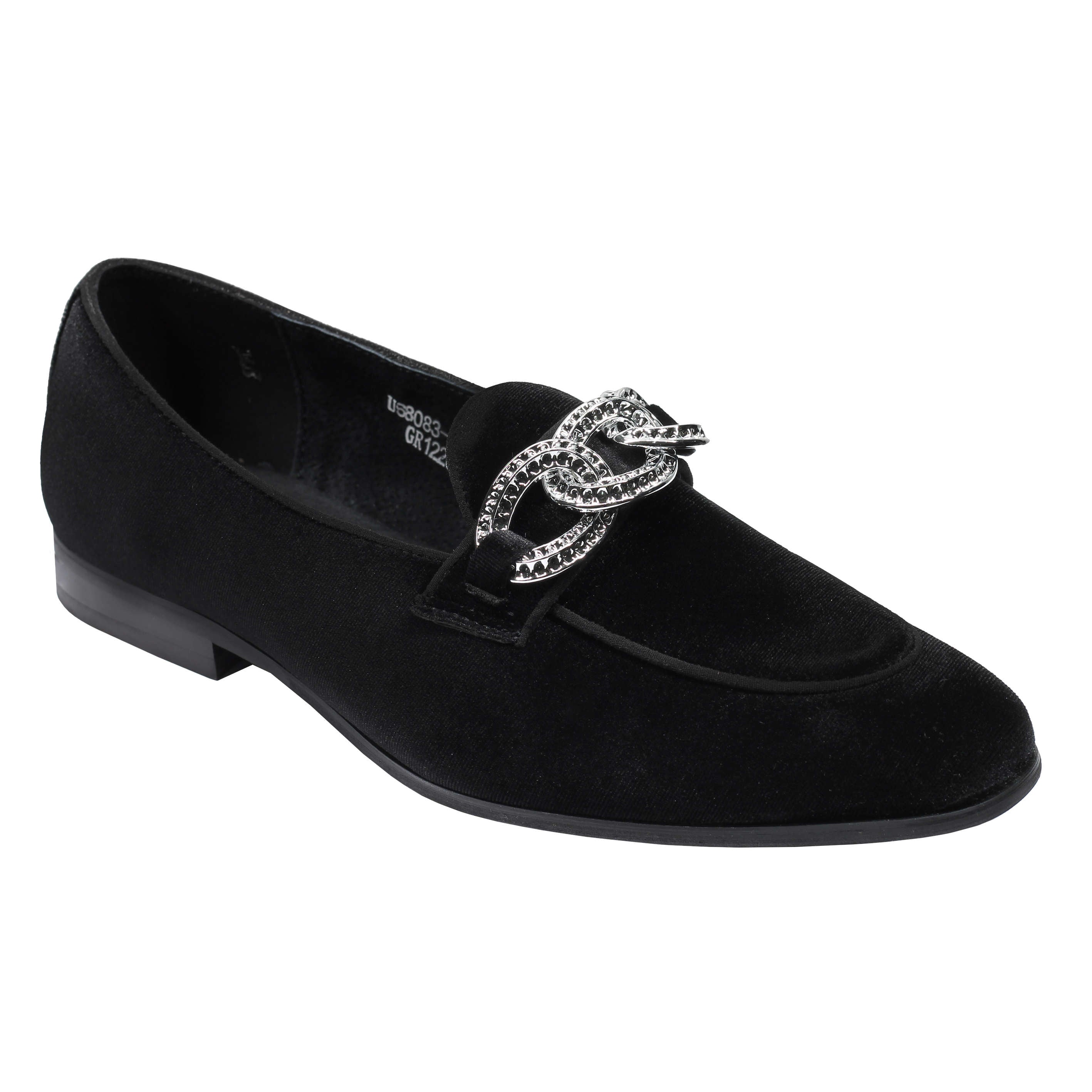 Men’s Black Velvet Loafers with Diamond Chain Buckle Wedding Party Dress Shoes